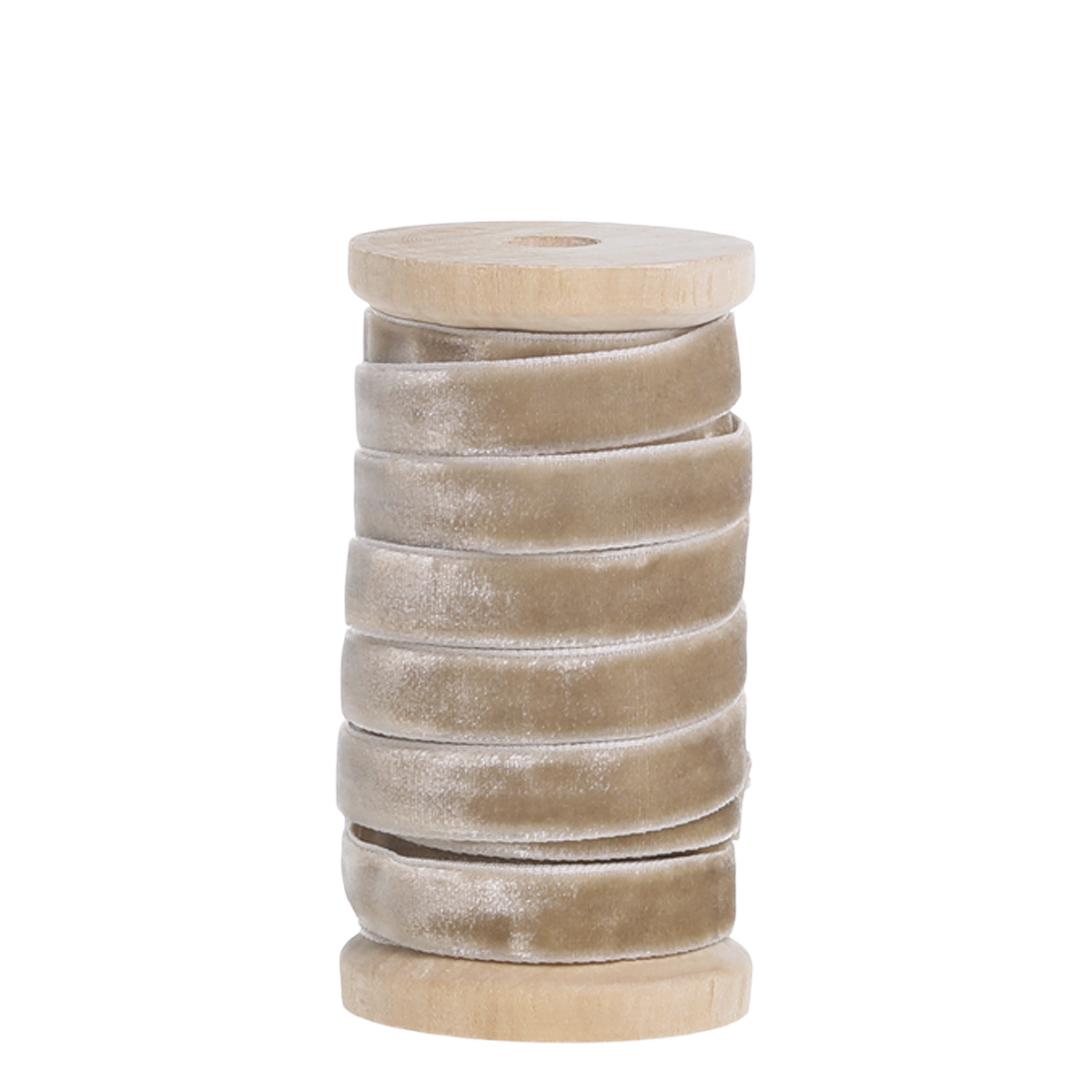 Velourband auf Holzspule, 5 m x 1 cm, creme