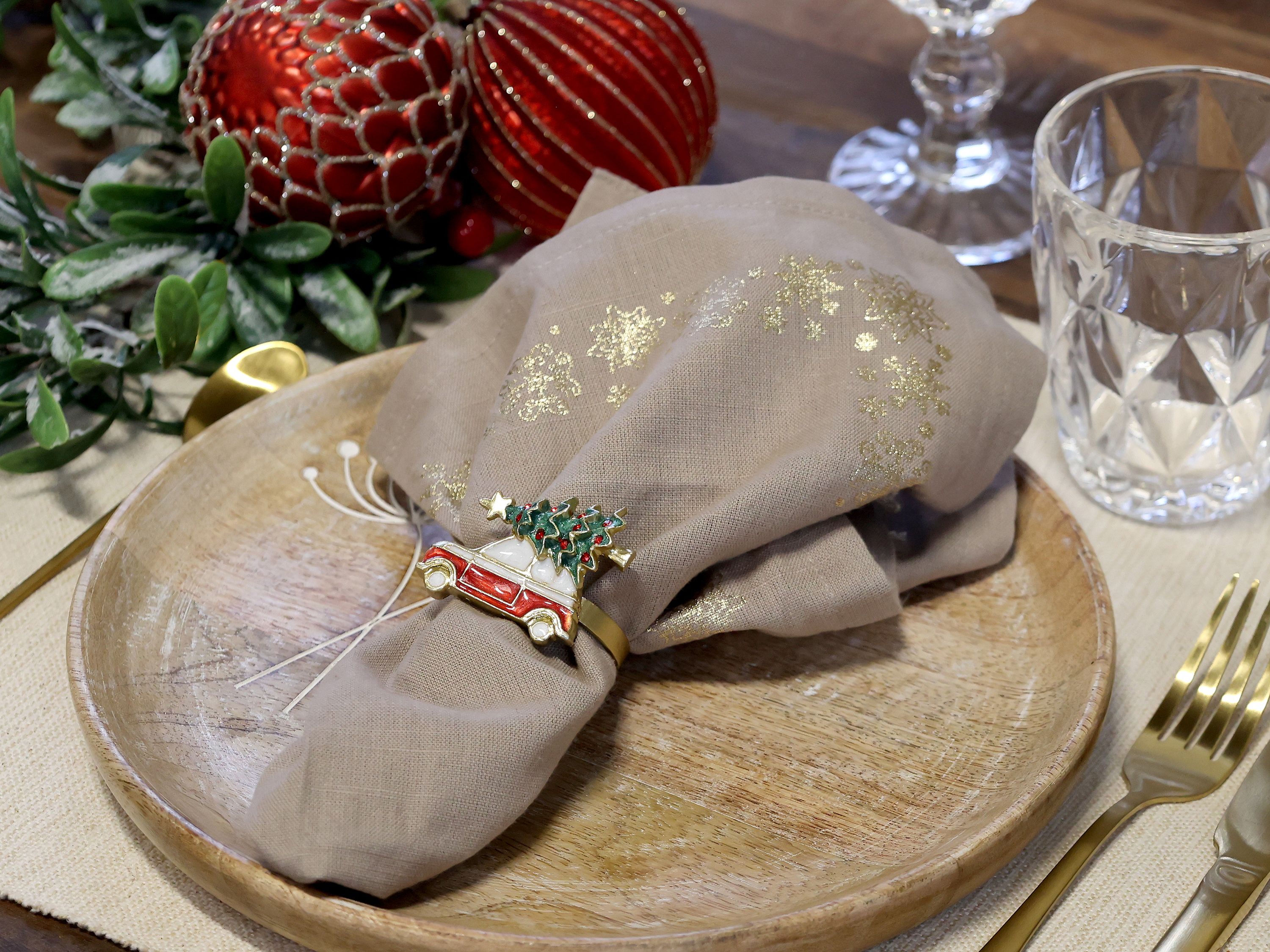 Serviettenring mit Auto und Weihnachtsbaum, messing