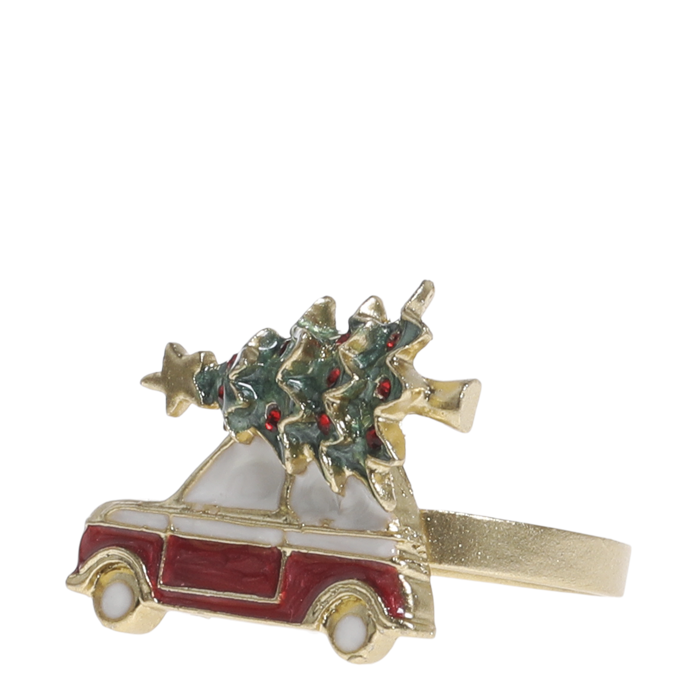 Serviettenring mit Auto und Weihnachtsbaum, messing