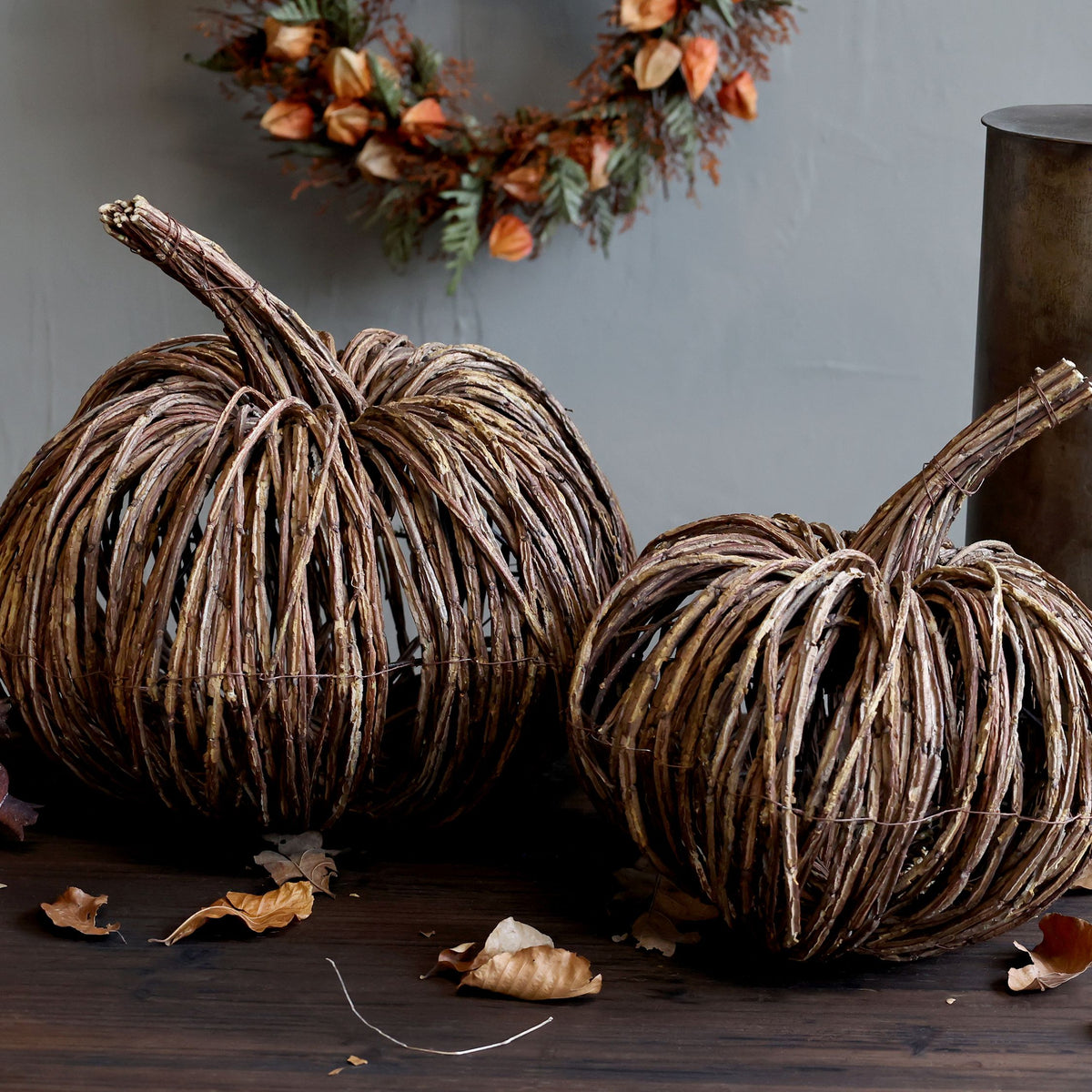 Kürbis aus Rattan und Eisen, 35 cm hoch, natur