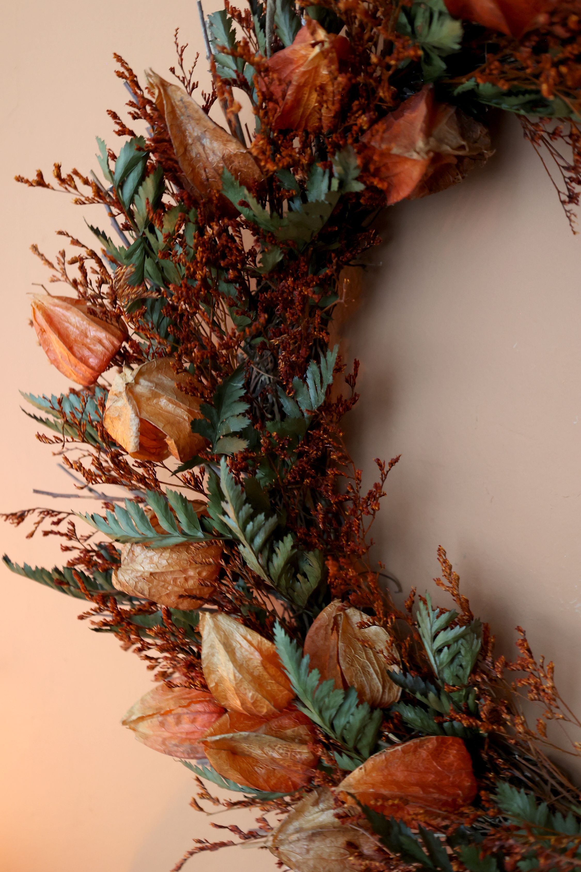 Fleur Kranz mit Blumen, Rattan, terracotta, 46 cm
