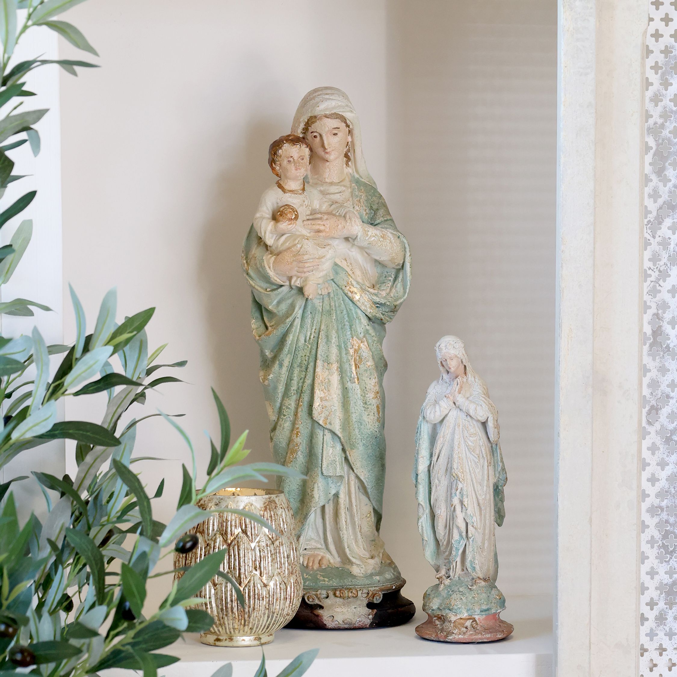 Madonna mit Kind Figur aus Polyresin, 57 cm hoch