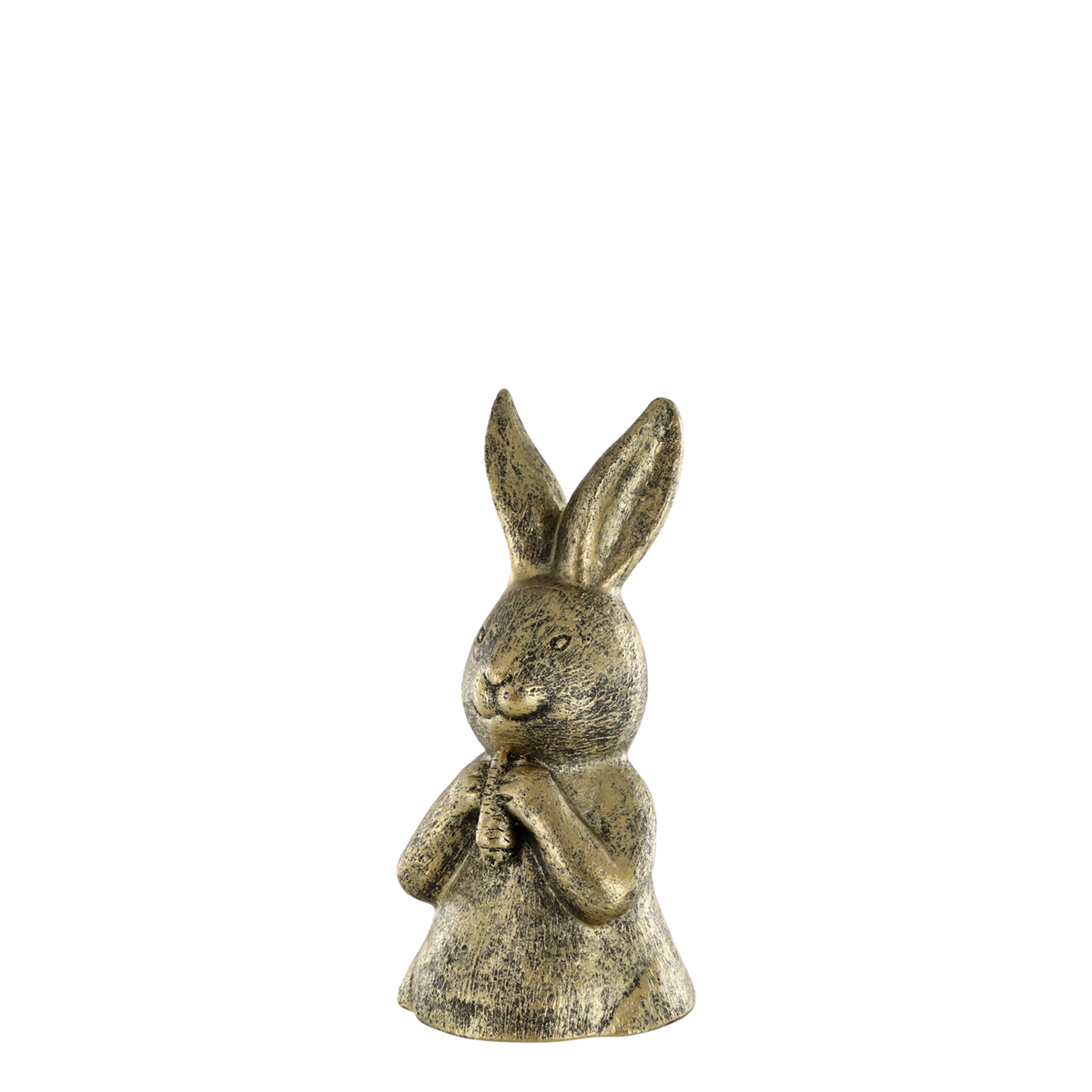 Kaninchen mit Karotte Figur aus Polyresin, antique messing