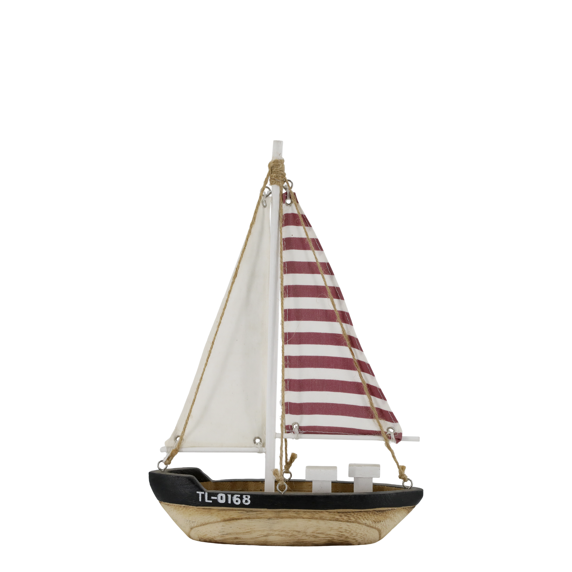Segelboot Deko aus Kaiserinbaum, 32 cm hoch, cherry