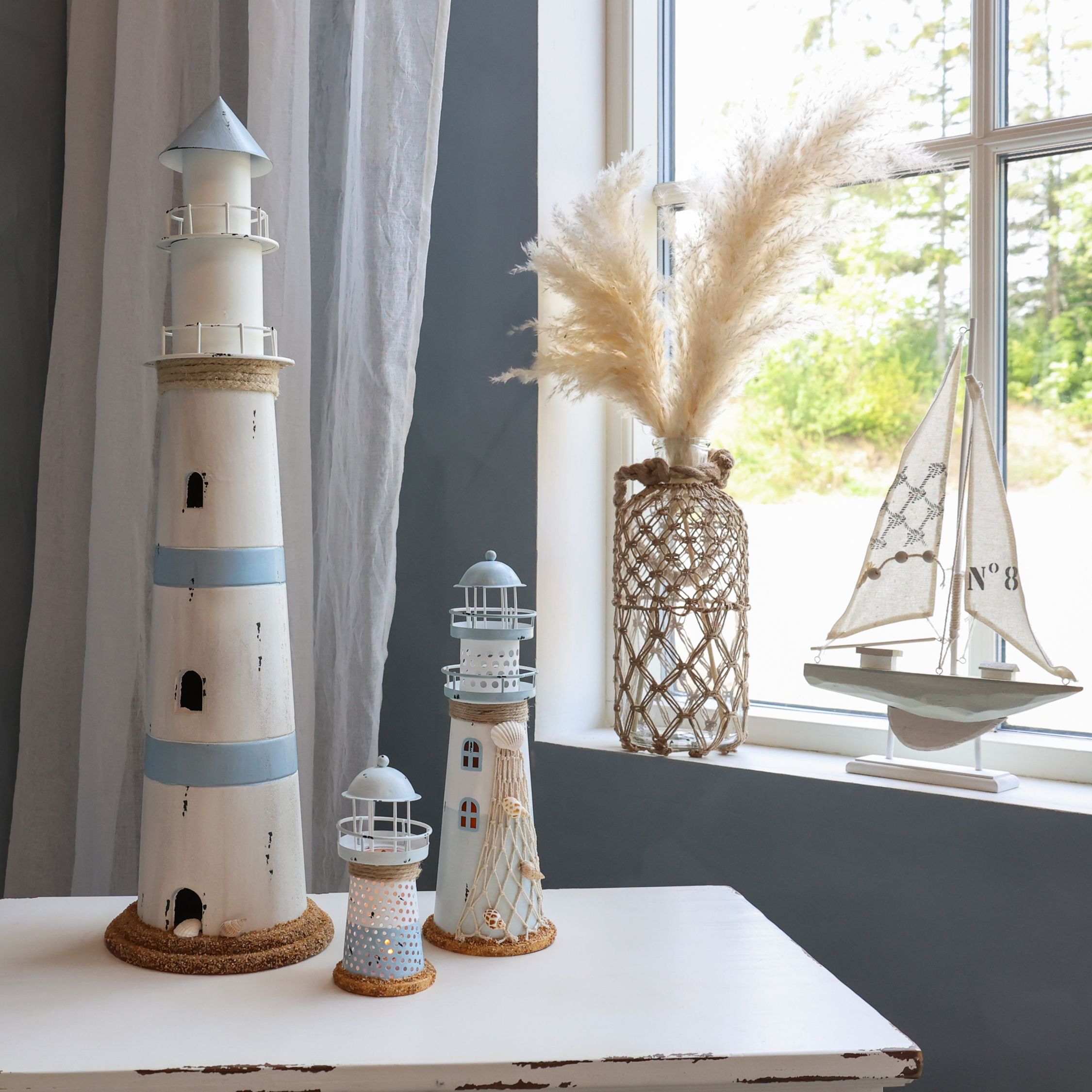 Leuchtturm mit LED in Ocean – Deko-Figur, 61 cm