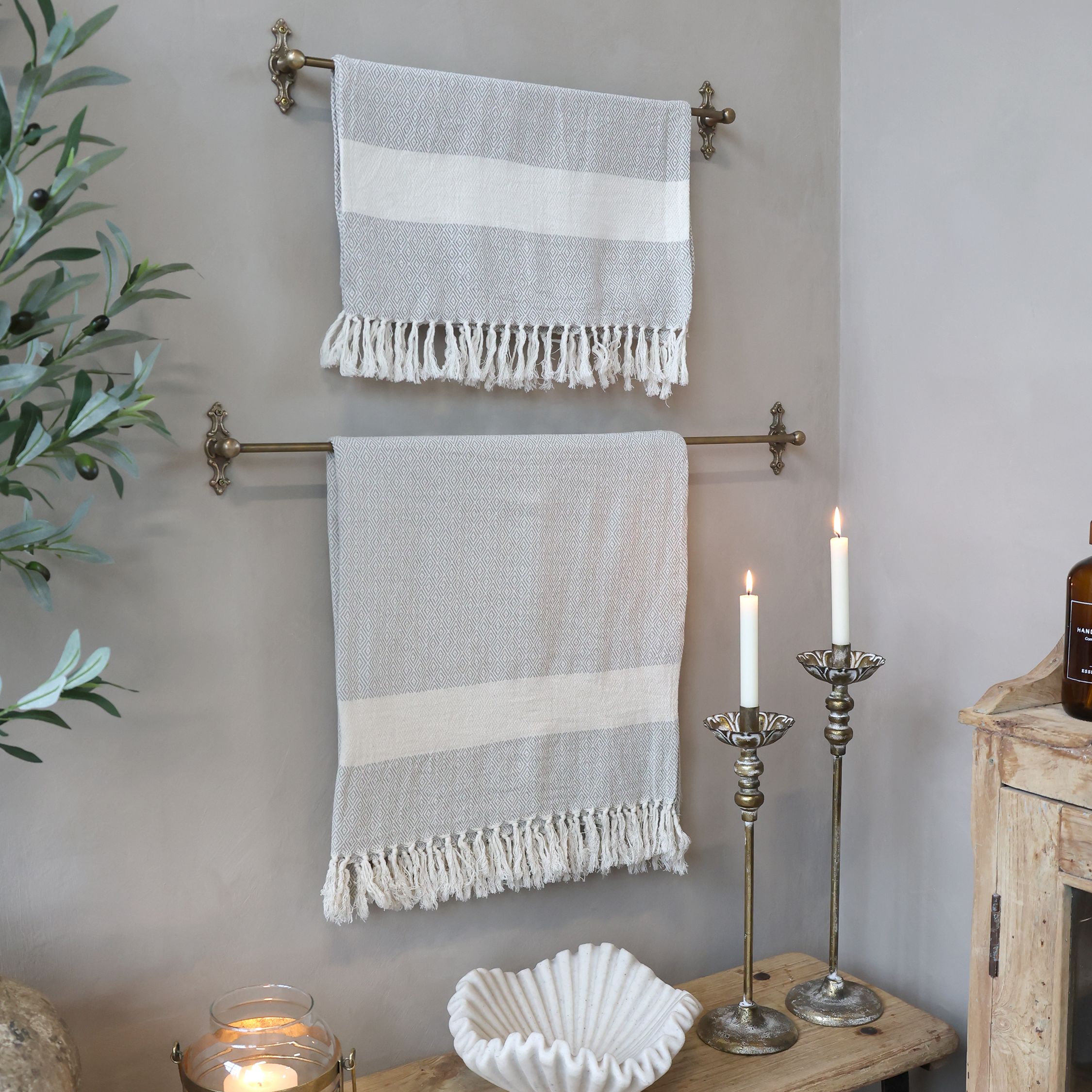 Kleiderhakenbrett aus Messing, 60 cm lang, antique