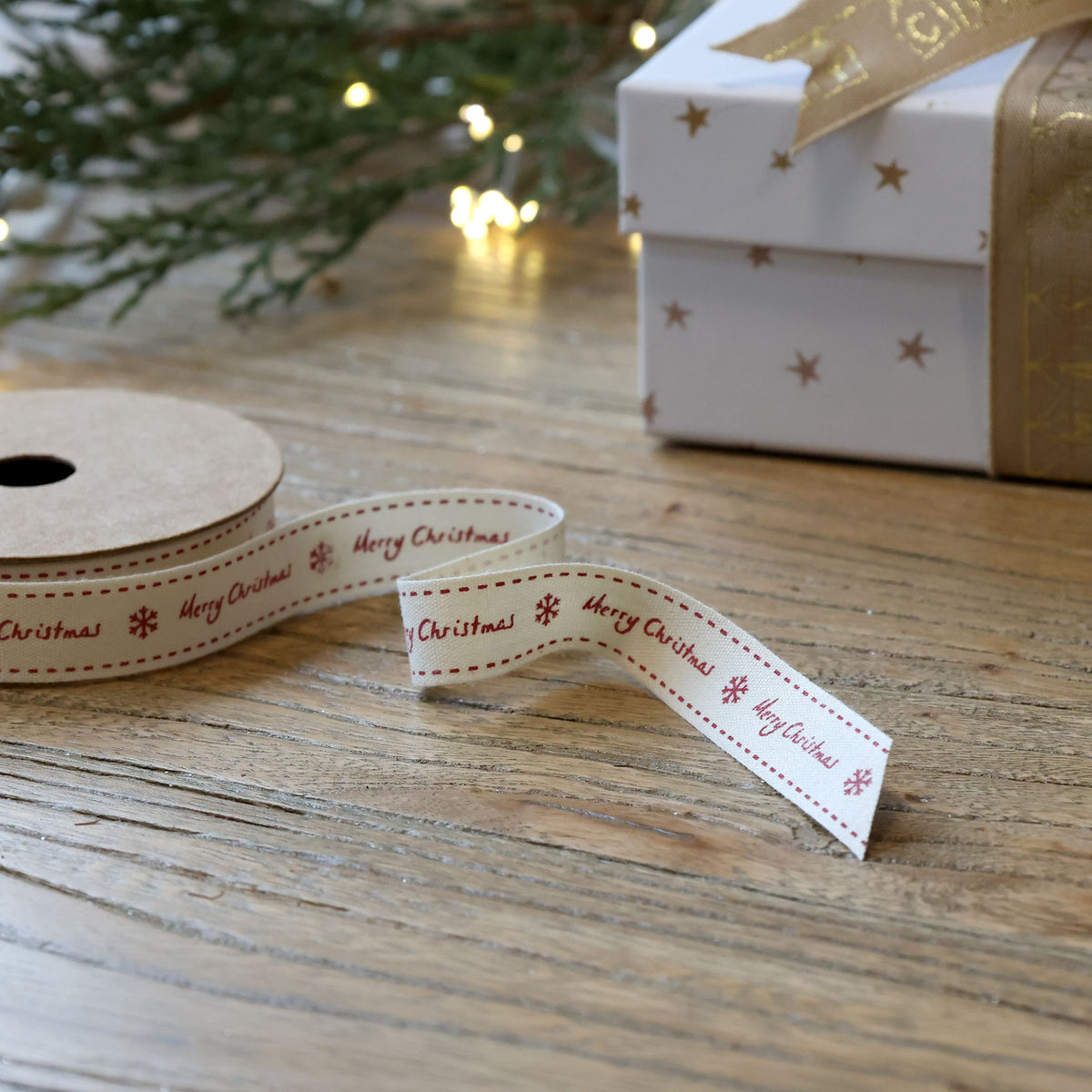 Baumwollband Merry Christmas 5 m x 1,5 cm creme
