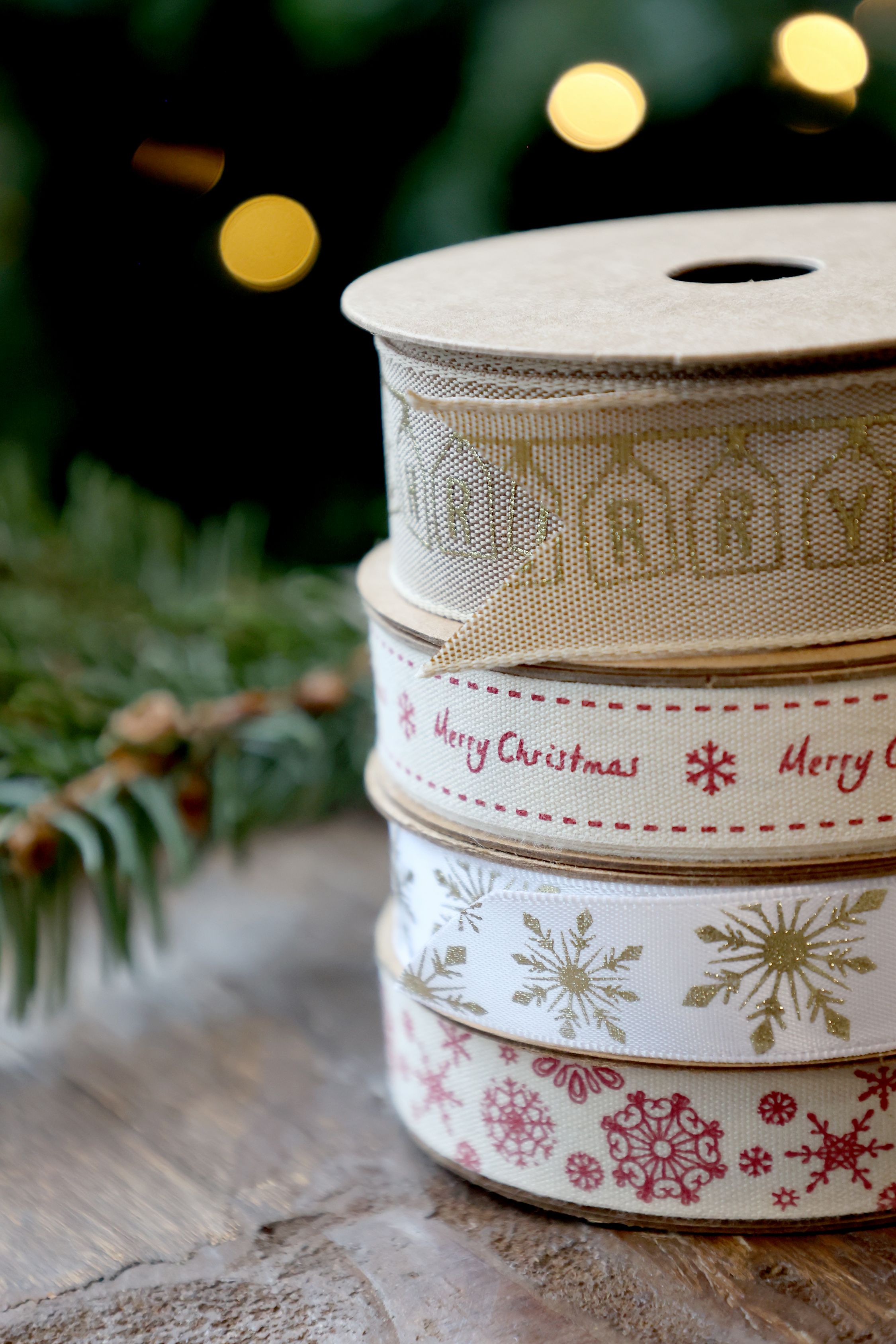 Baumwollband Merry Christmas 5 m x 1,5 cm creme