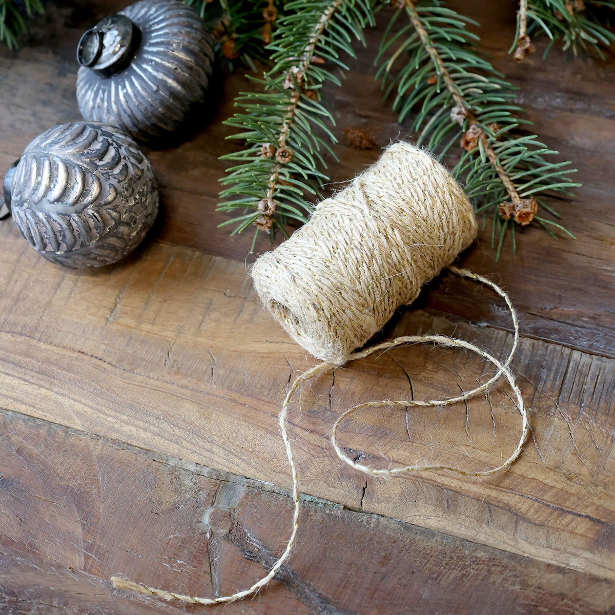 Juteband mit Golddraht, 50 m, creme