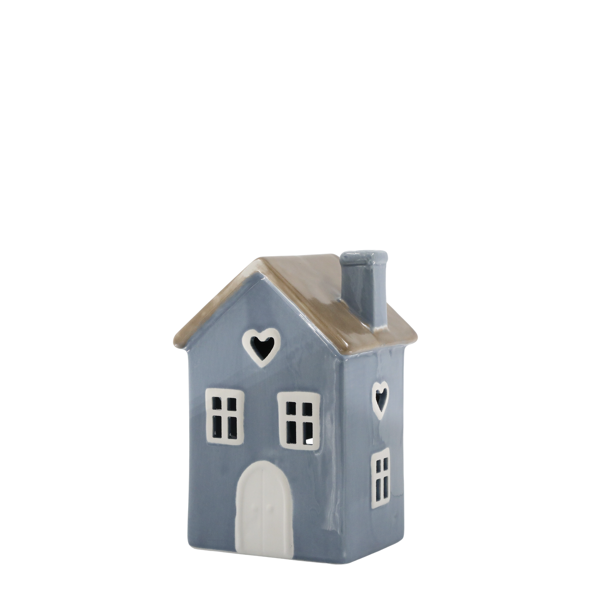 Teelichthalter Haus aus Steingut, 18 cm, sky blue