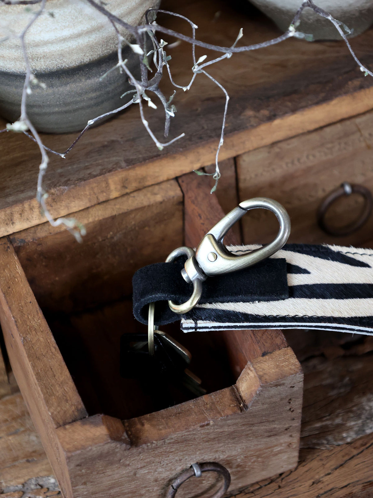 Leder Schlüsselanhänger mit Zebradrück, 28,5 cm