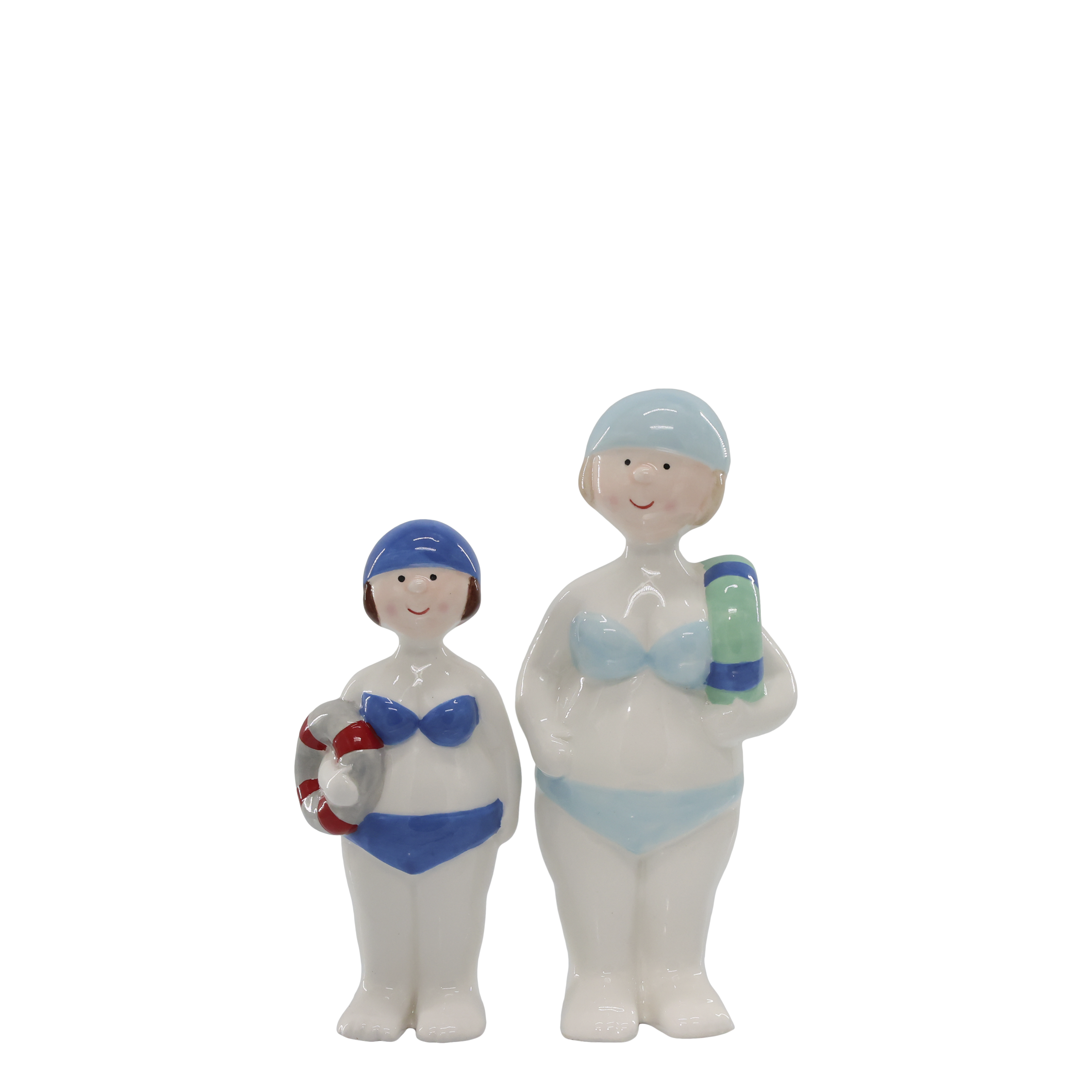 Deko-Figur Dame mit Schwimmring aus Keramik, 17,5 cm hoch