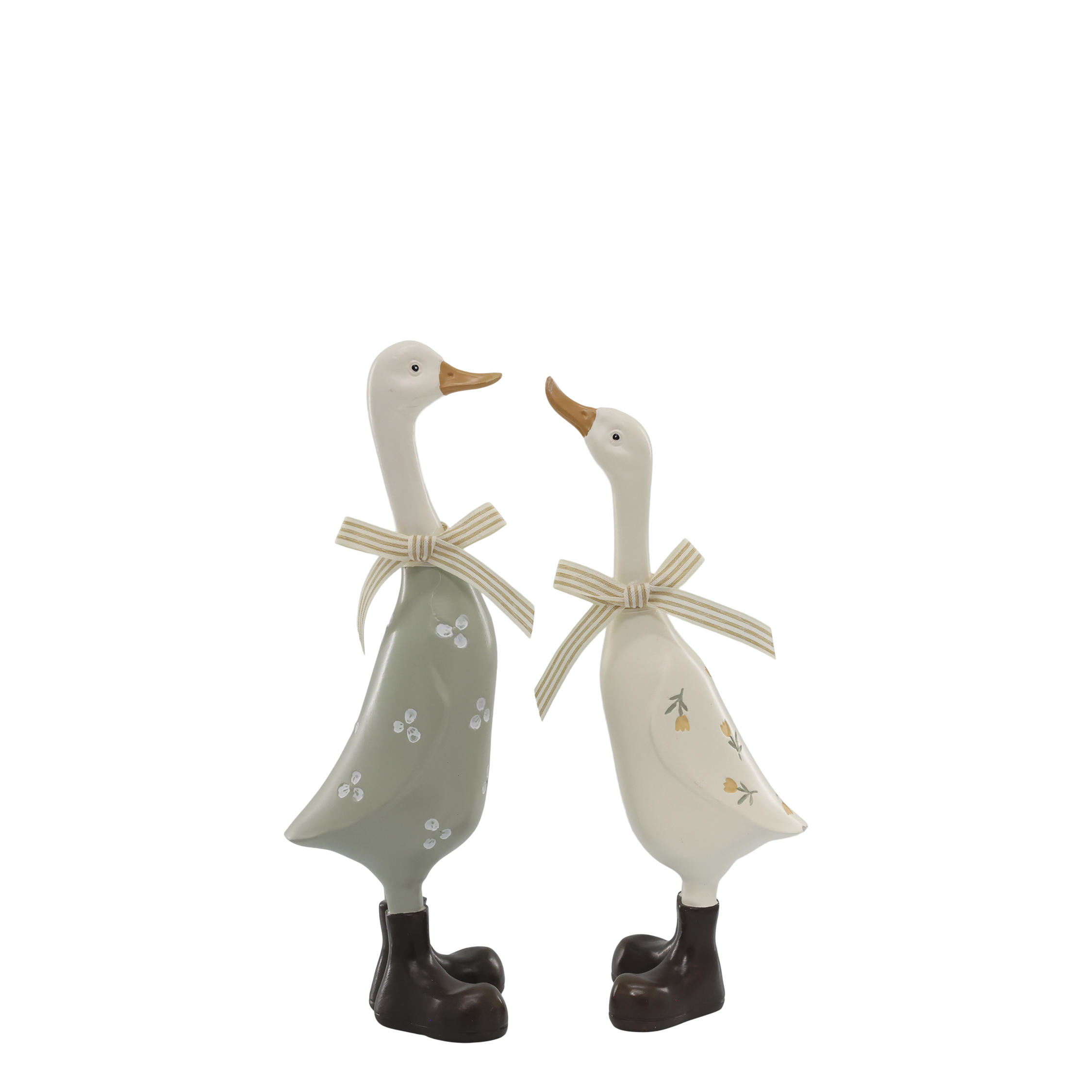 Gänsefiguren mit Schleifen Set von 2, opal und creme