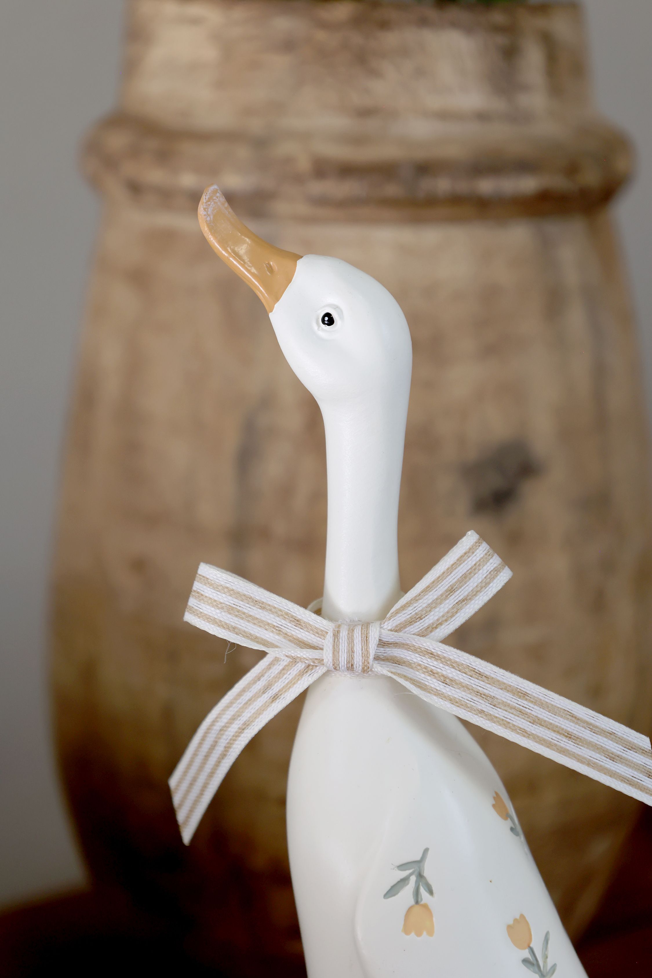 Gänsefiguren mit Schleifen Set von 2, opal und creme