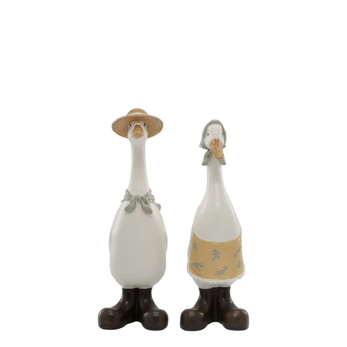 Gänsefiguren mit Schal und Hut – 2er Set, Polyresin, weiß