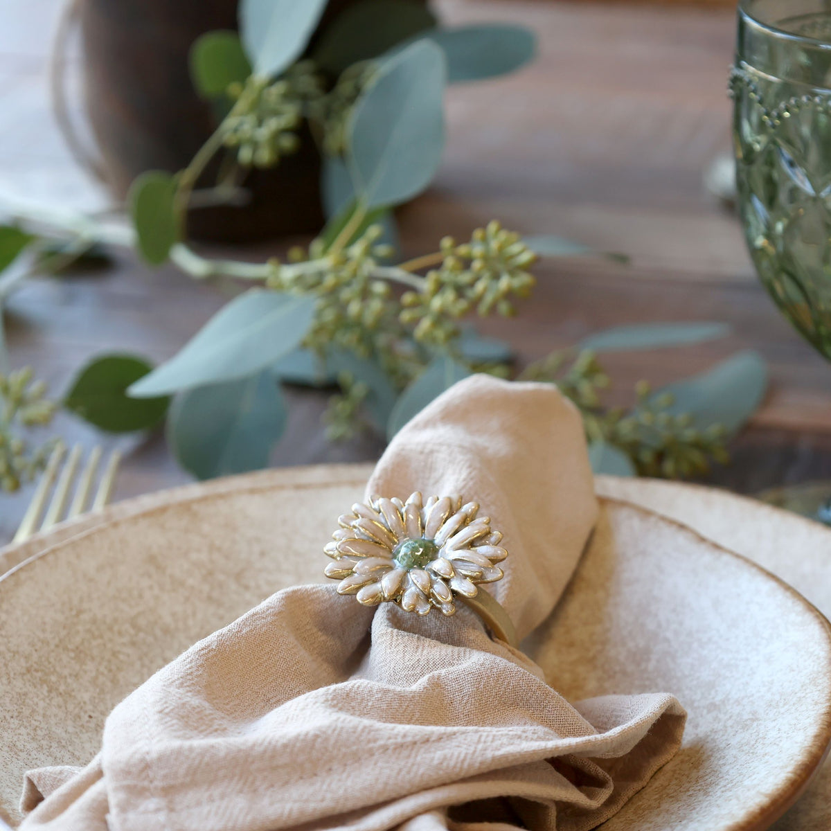 Serviettenring mit Blumen, Zinklegierung, creme, 4 cm