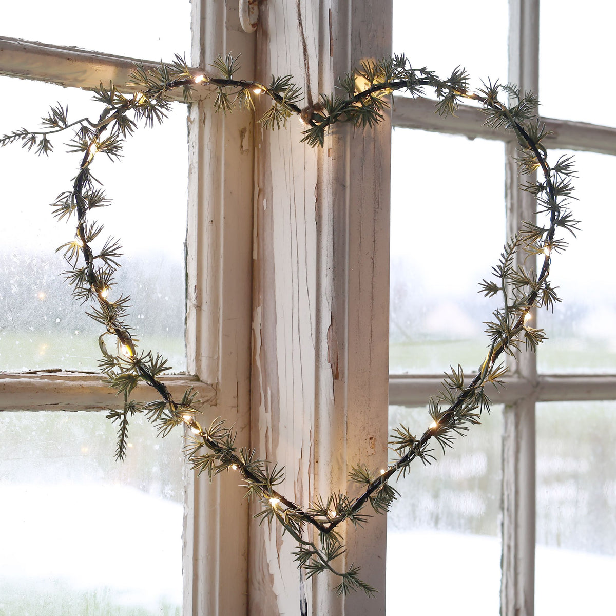 Fleur Kranz Herz mit 25 LED-Lichtern, grün, 32 cm