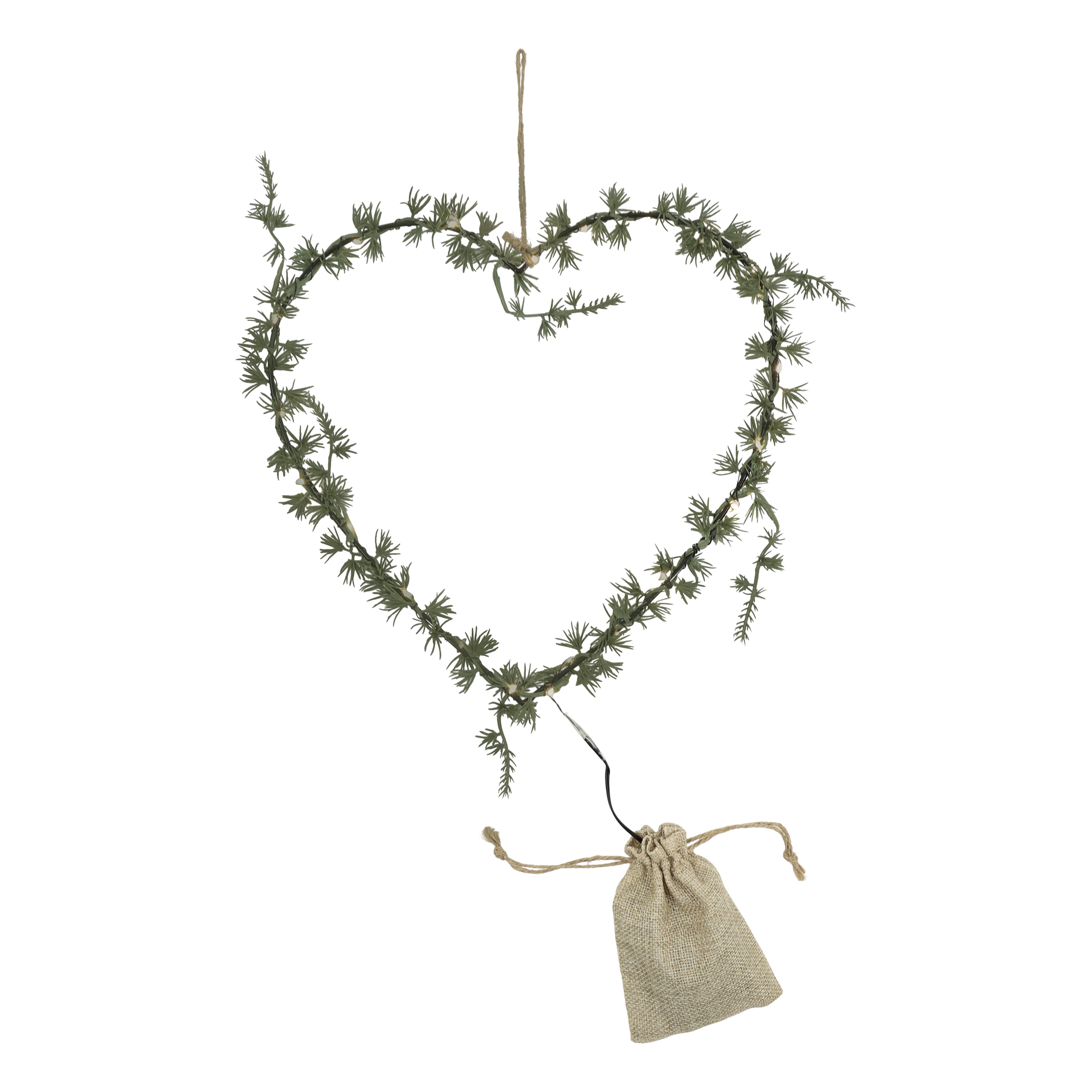 Fleur Kranz Herz mit 25 LED-Lichtern, grün, 32 cm
