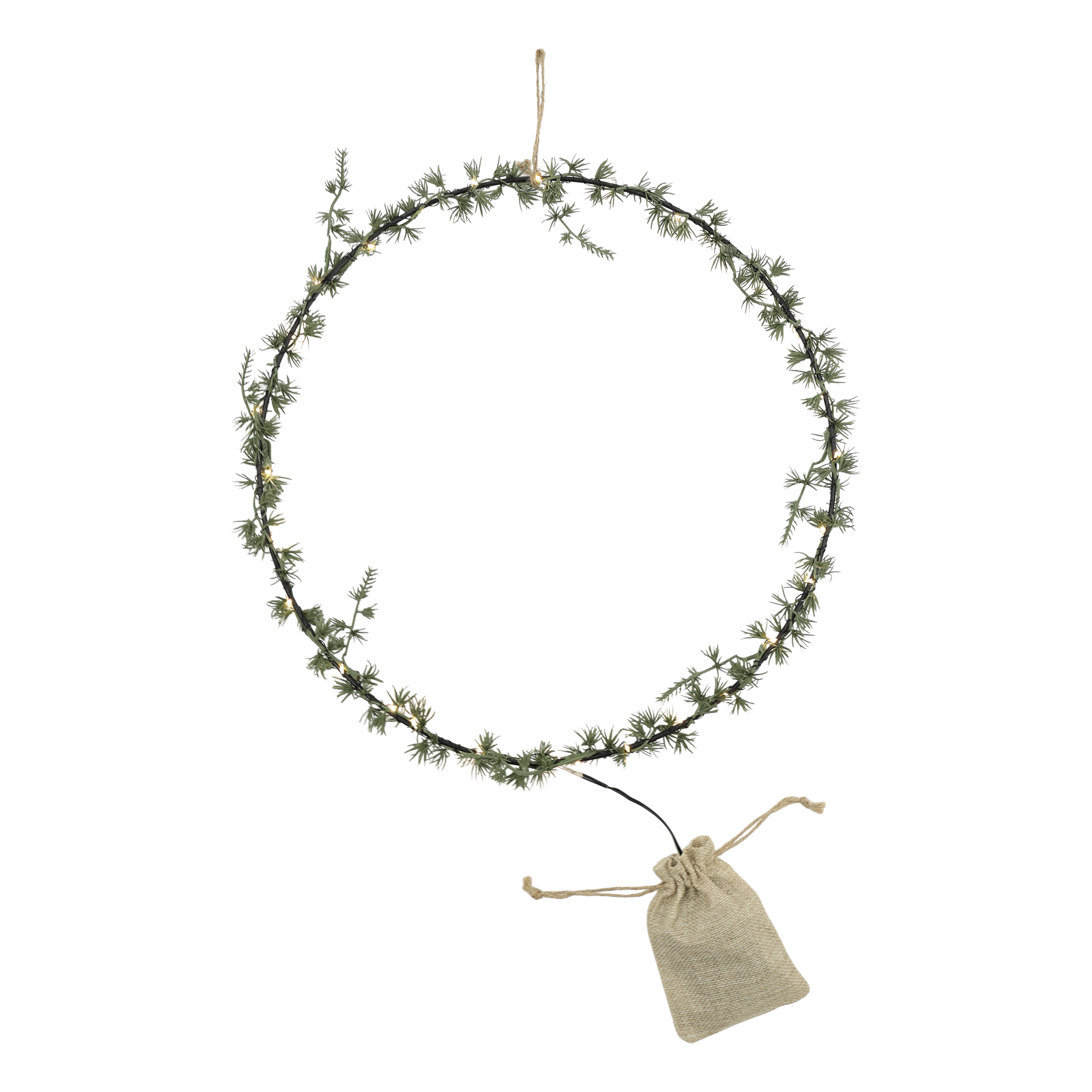 Grüner Kranz mit 30 LED-Lichtern, 50 cm