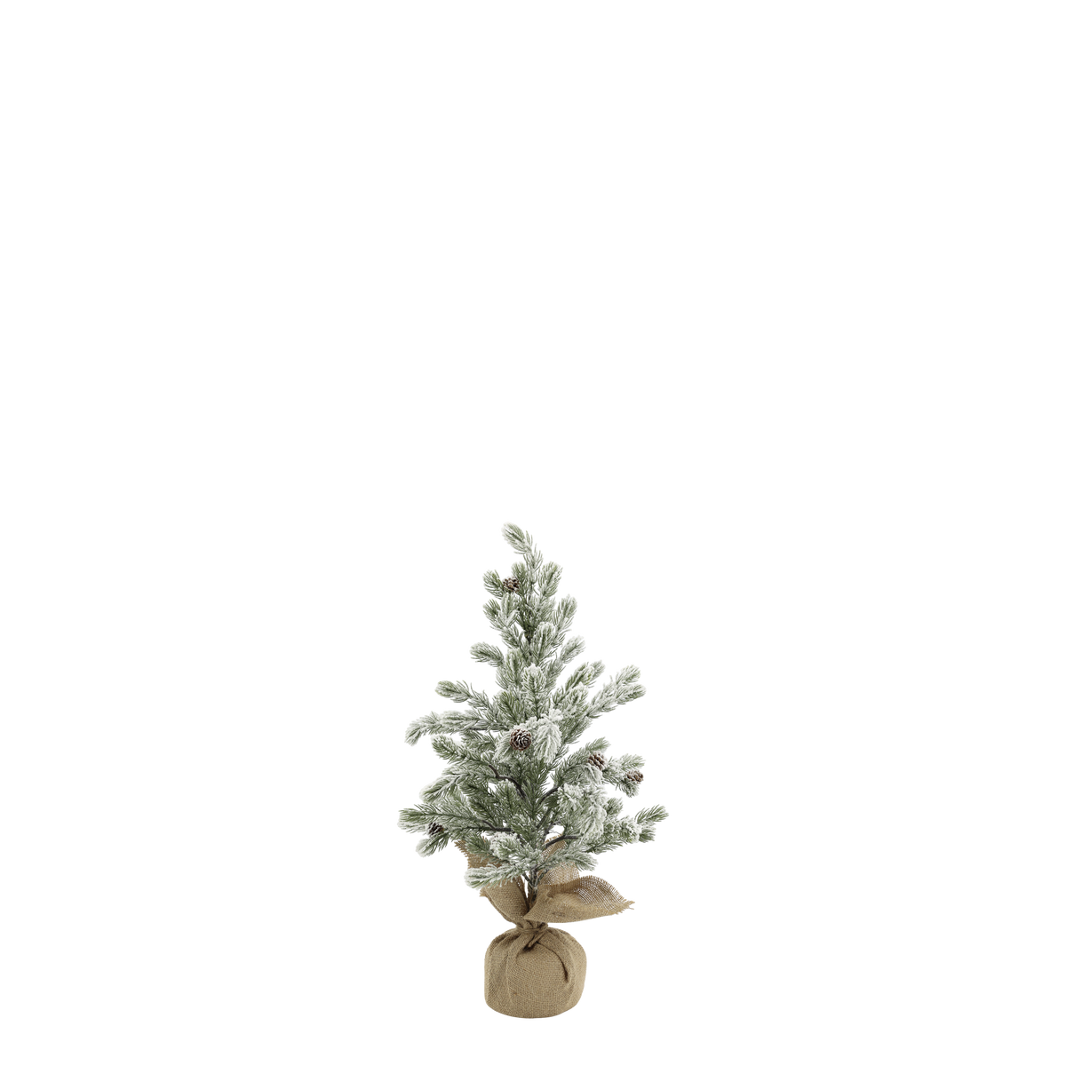 Tannenbaum mit Schnee und Zapfen, 54 cm hoch, Jute