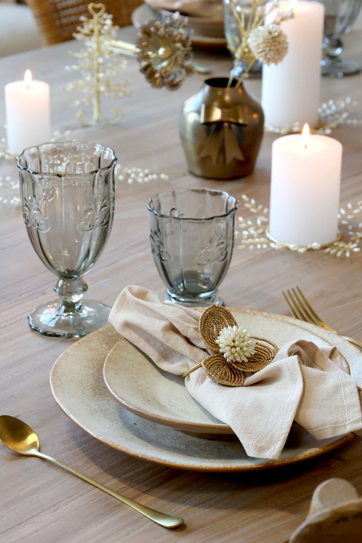Serviettenring mit Perlen champagner, 7,5 cm