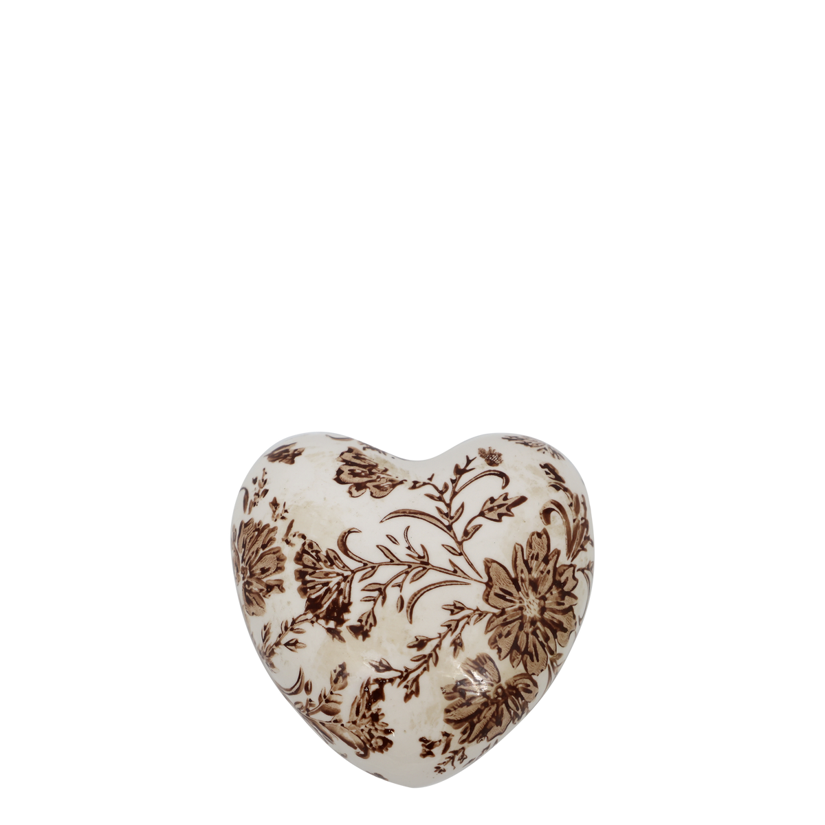Herz-Deko aus Keramik mit Blumenmotiv, Mokka, 8,5 cm