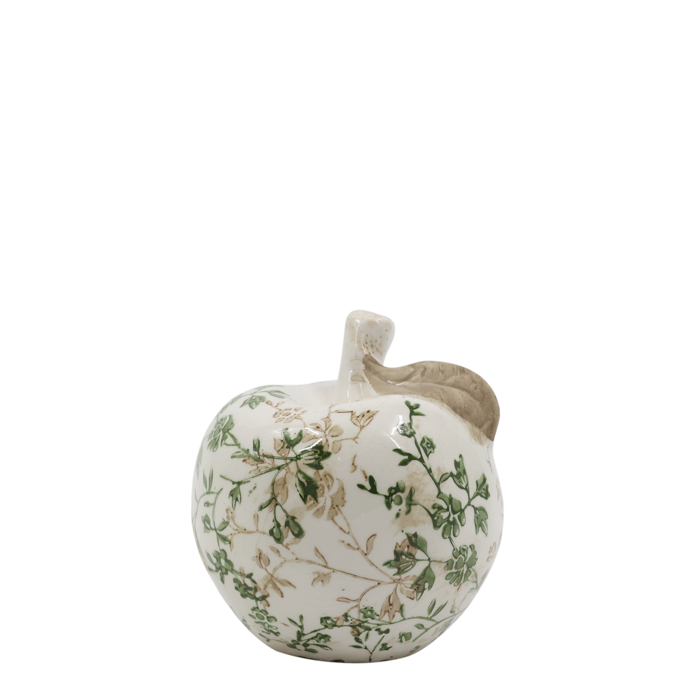 Grasse Apple with branch motif H11.5/D11 cm cream
