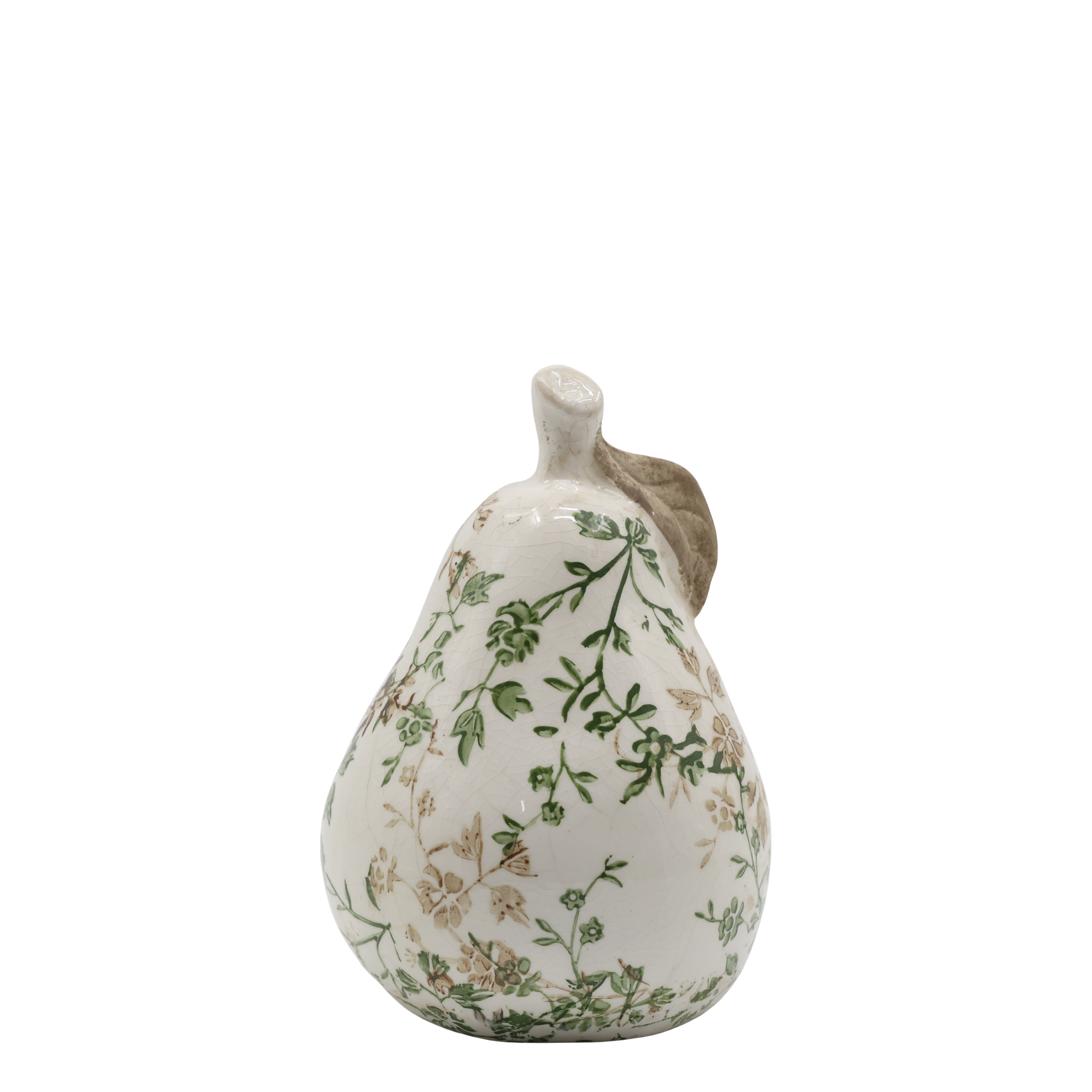 Deko-Birne aus Keramik mit Zweigmotiv, 16,5 cm hoch