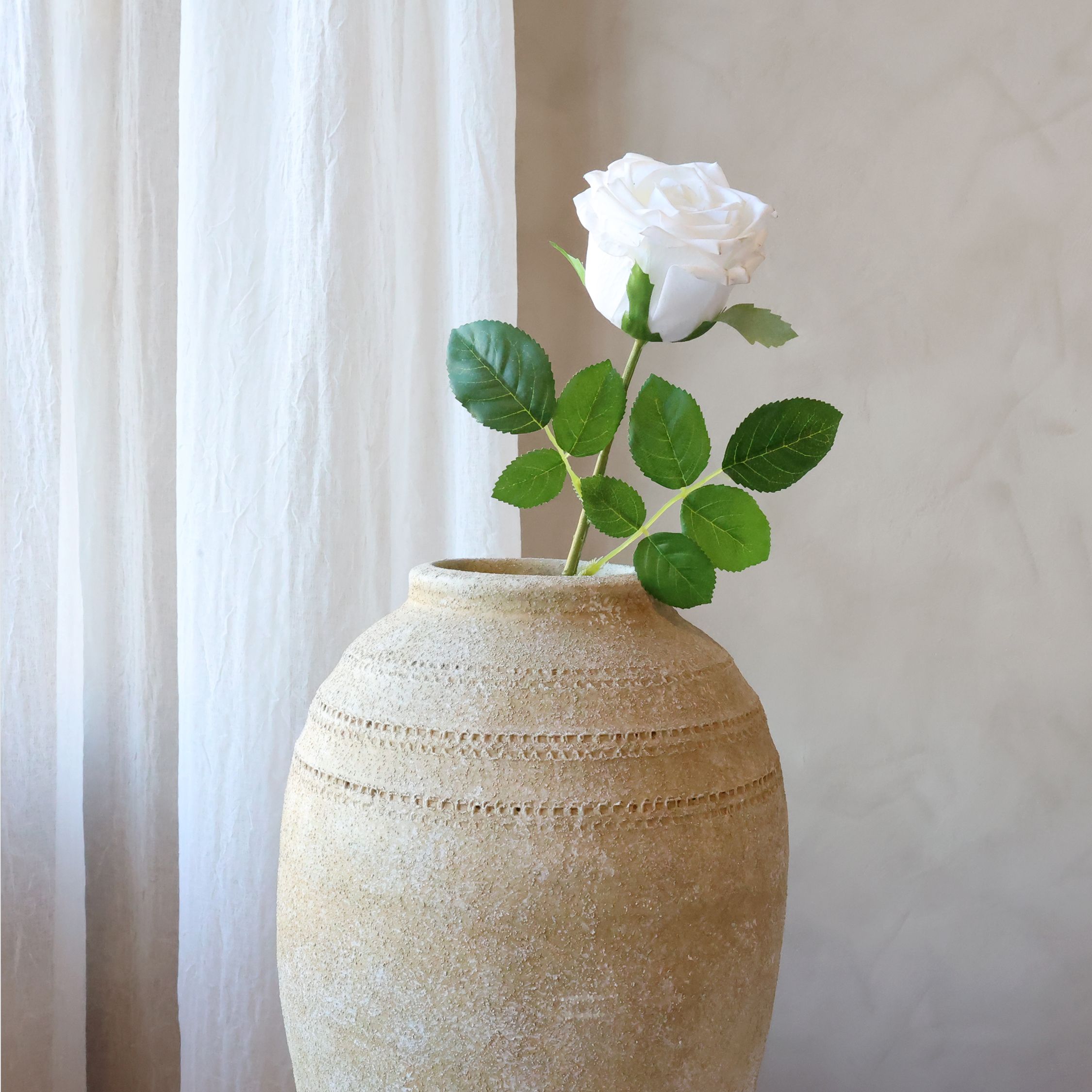 Kunstblume Rose mit Stiel, 43 cm hoch, weiß