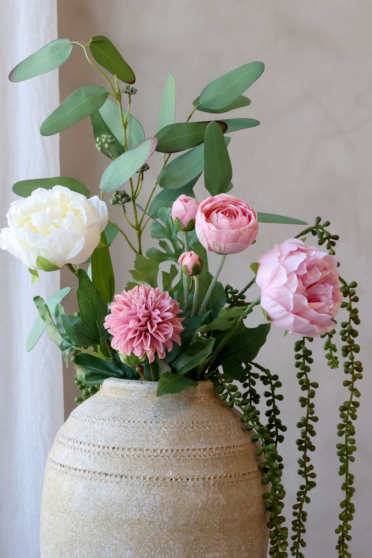 Kunstblume Pfingstrose mit Stiel, 60 cm, creme