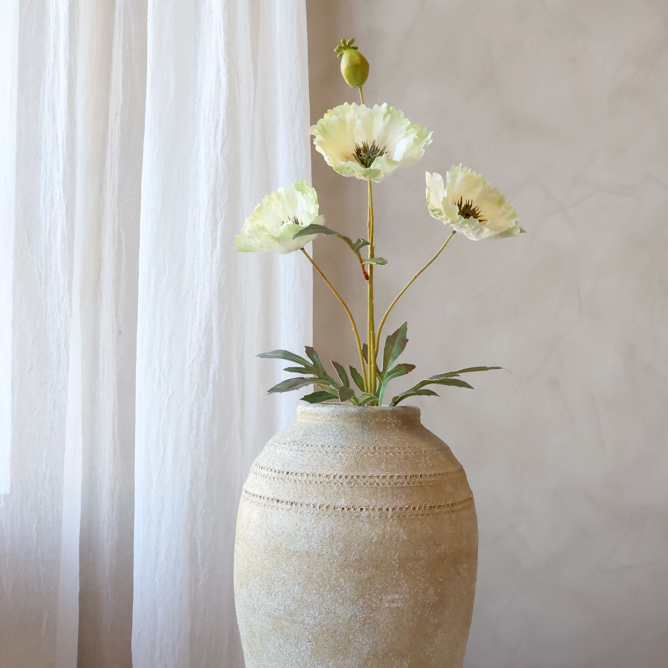 Kunstblume Fleur Mohn, 69 cm hoch, creme