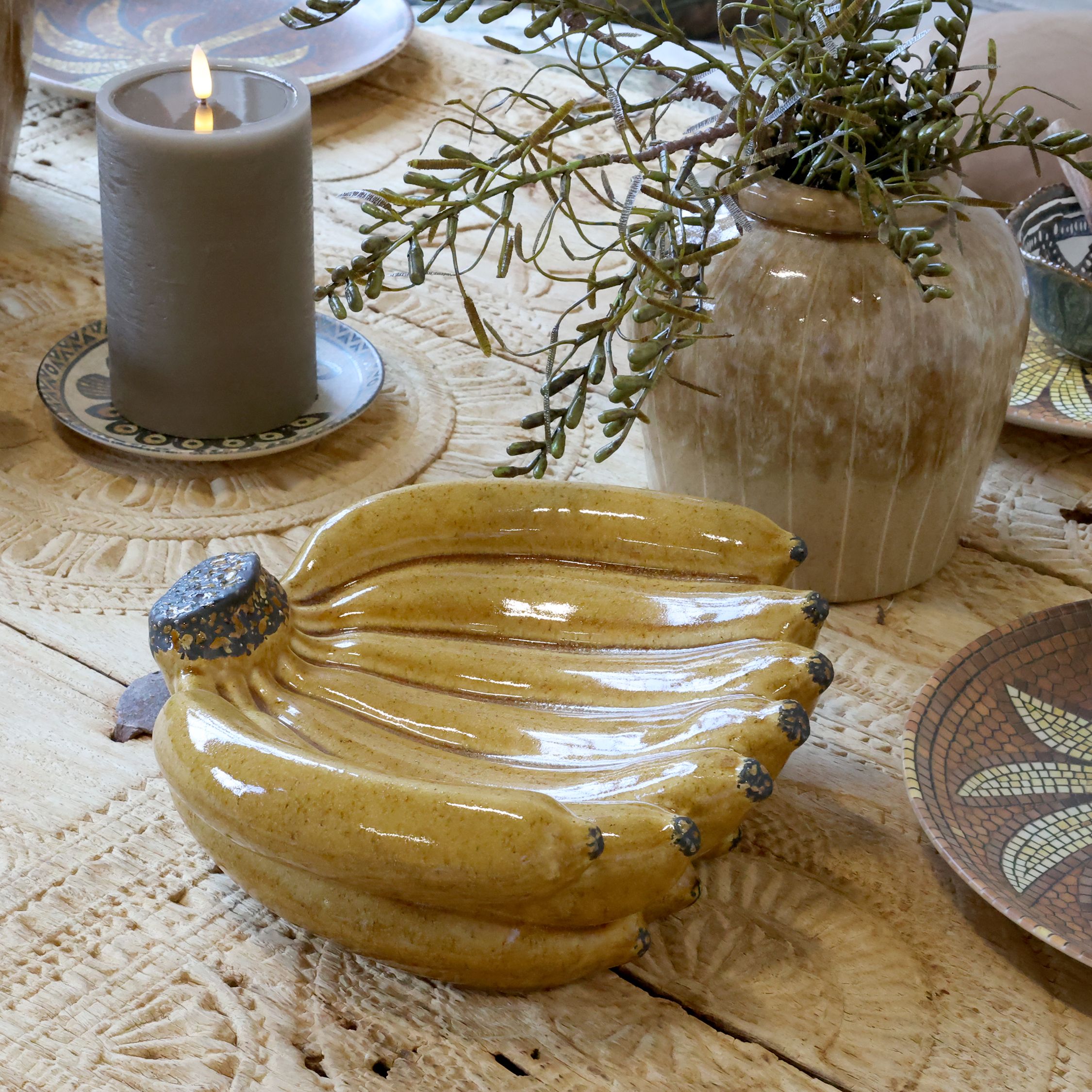 Tablett mit Bananen aus Steingut, honigfarben, 25 cm lang