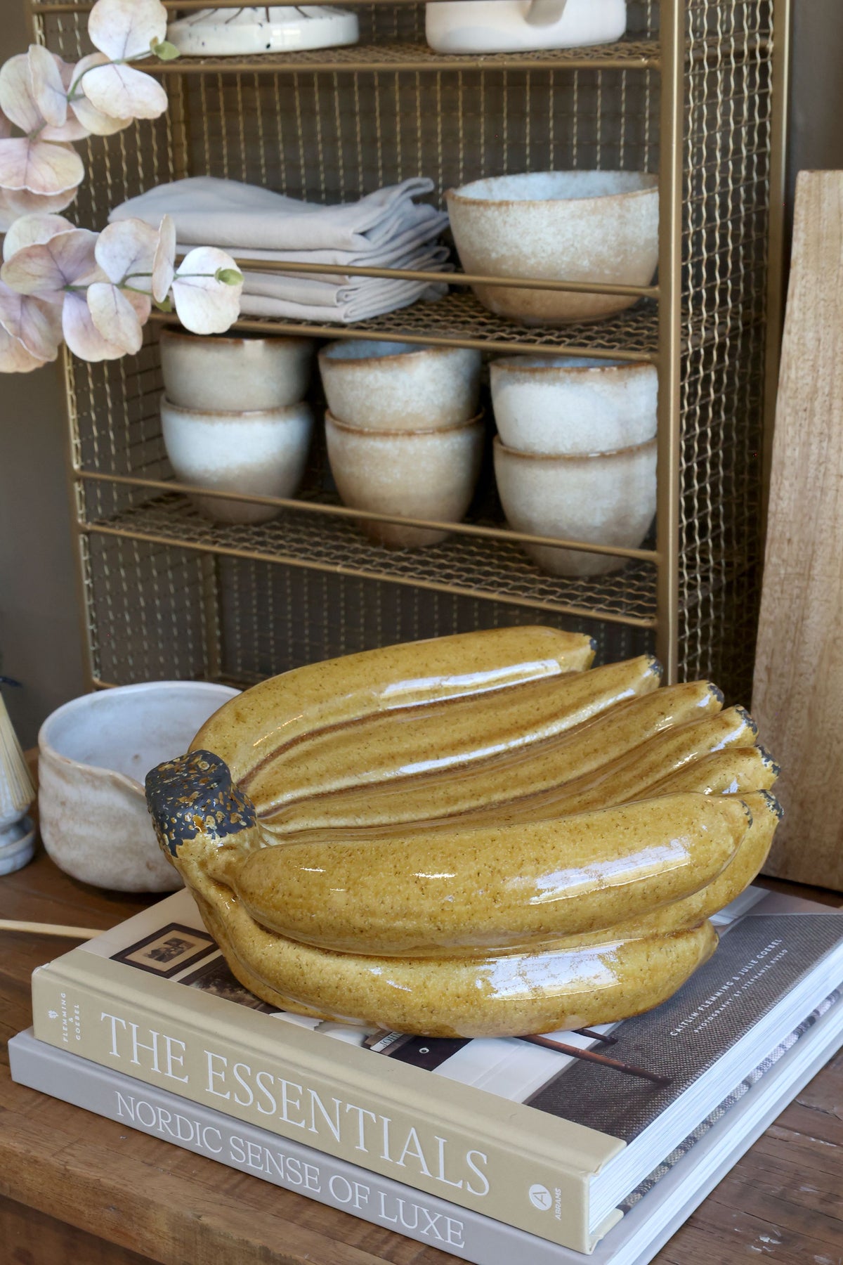 Tablett mit Bananen aus Steingut, honigfarben, 25 cm lang