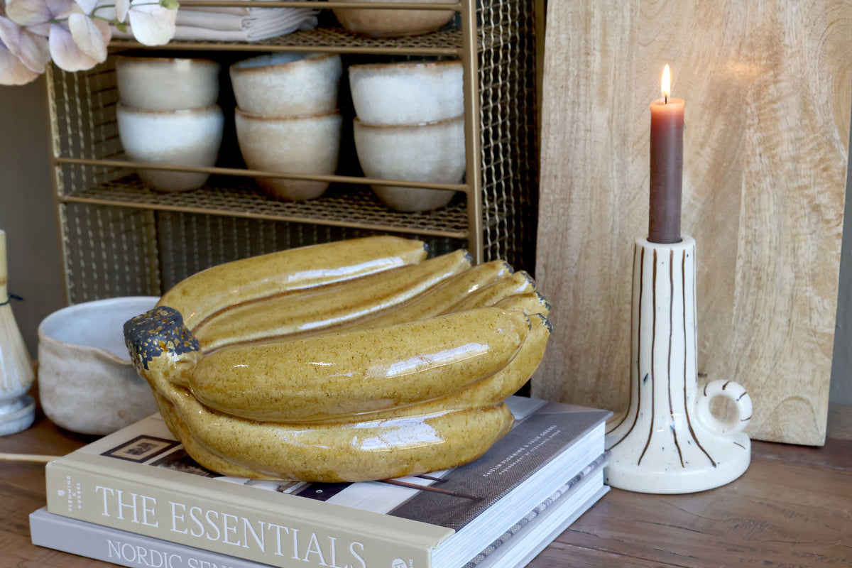 Tablett mit Bananen aus Steingut, honigfarben, 25 cm lang