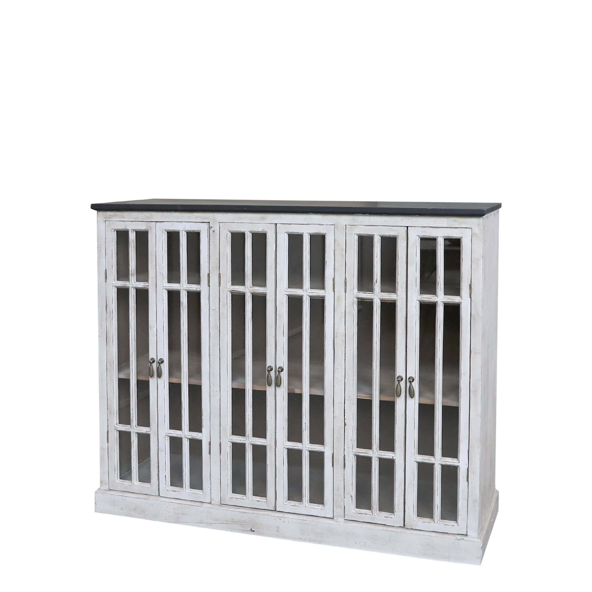 Display Cabinet w. 6 doors & black top H100/L123/W35 cm Sand