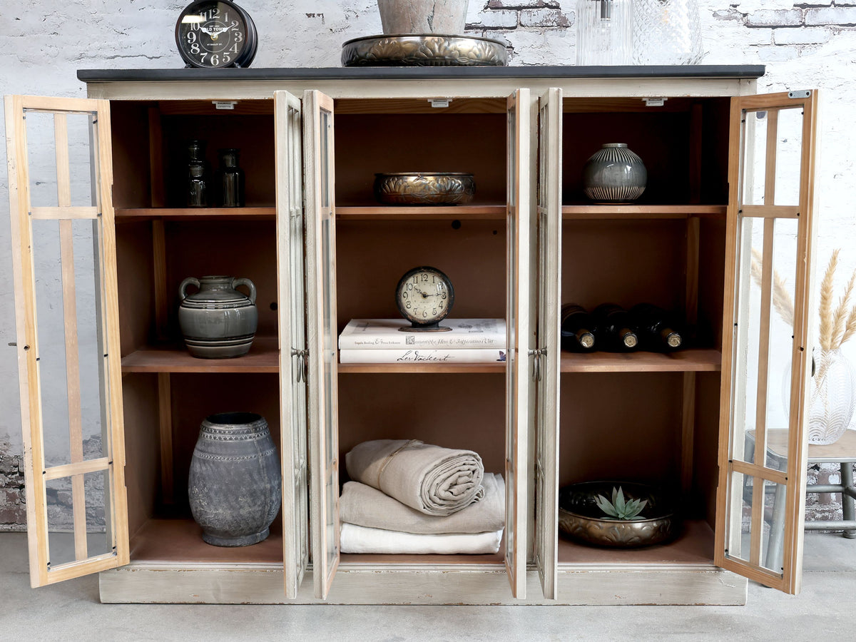 Vitrinenschrank mit 6 Türen, schwarz, 123 cm lang