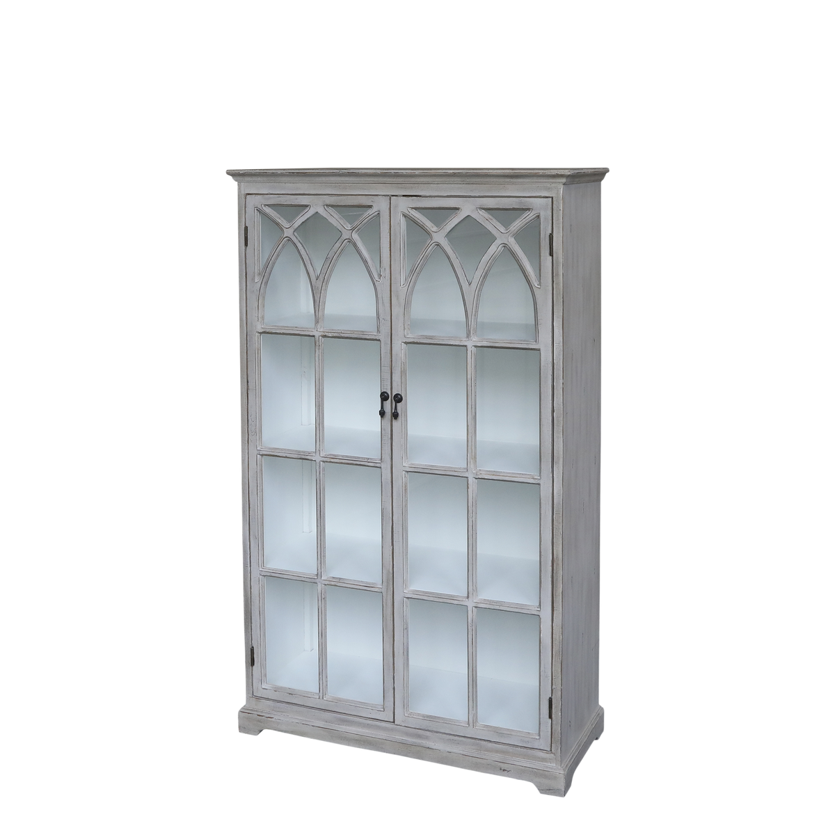 Vitrinenschrank aus Tannenholz mit Glastüren, 154 cm hoch