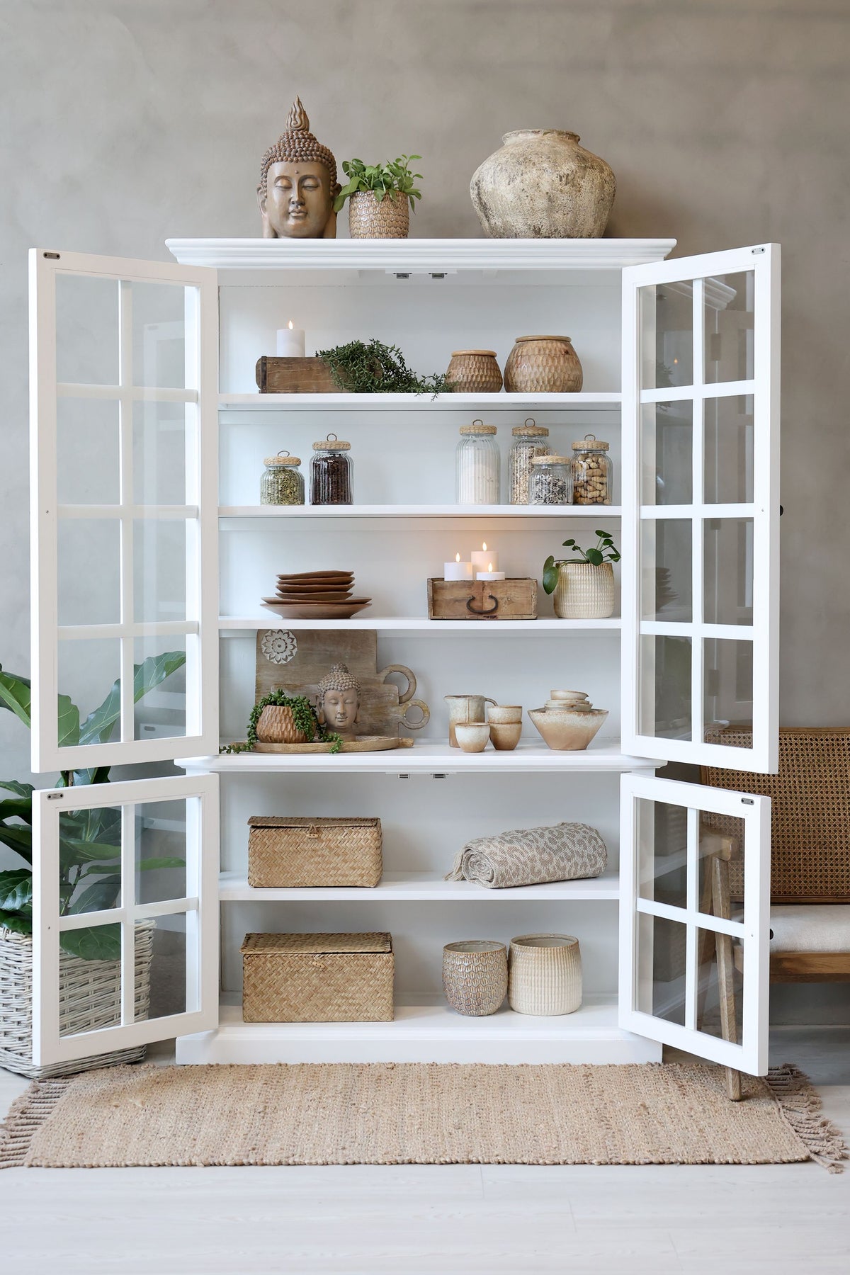 Vitrinenschrank Marseille mit 4 Türen, weiß, 196 cm hoch