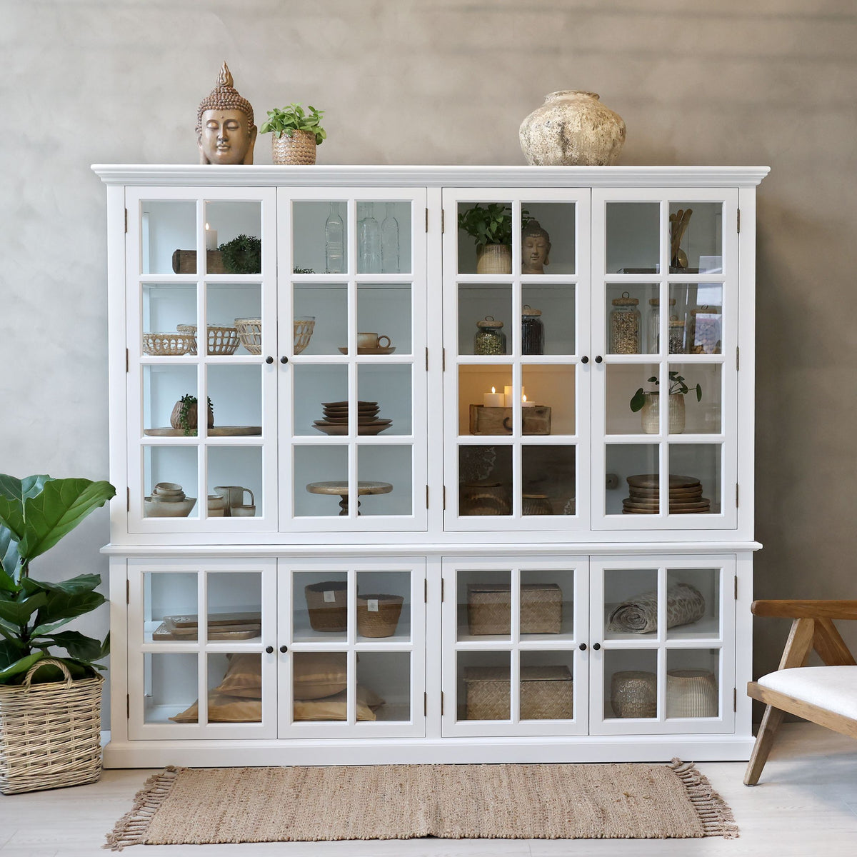 Marseille Vitrinenschrank mit 8 Türen, weiß, 195 cm hoch
