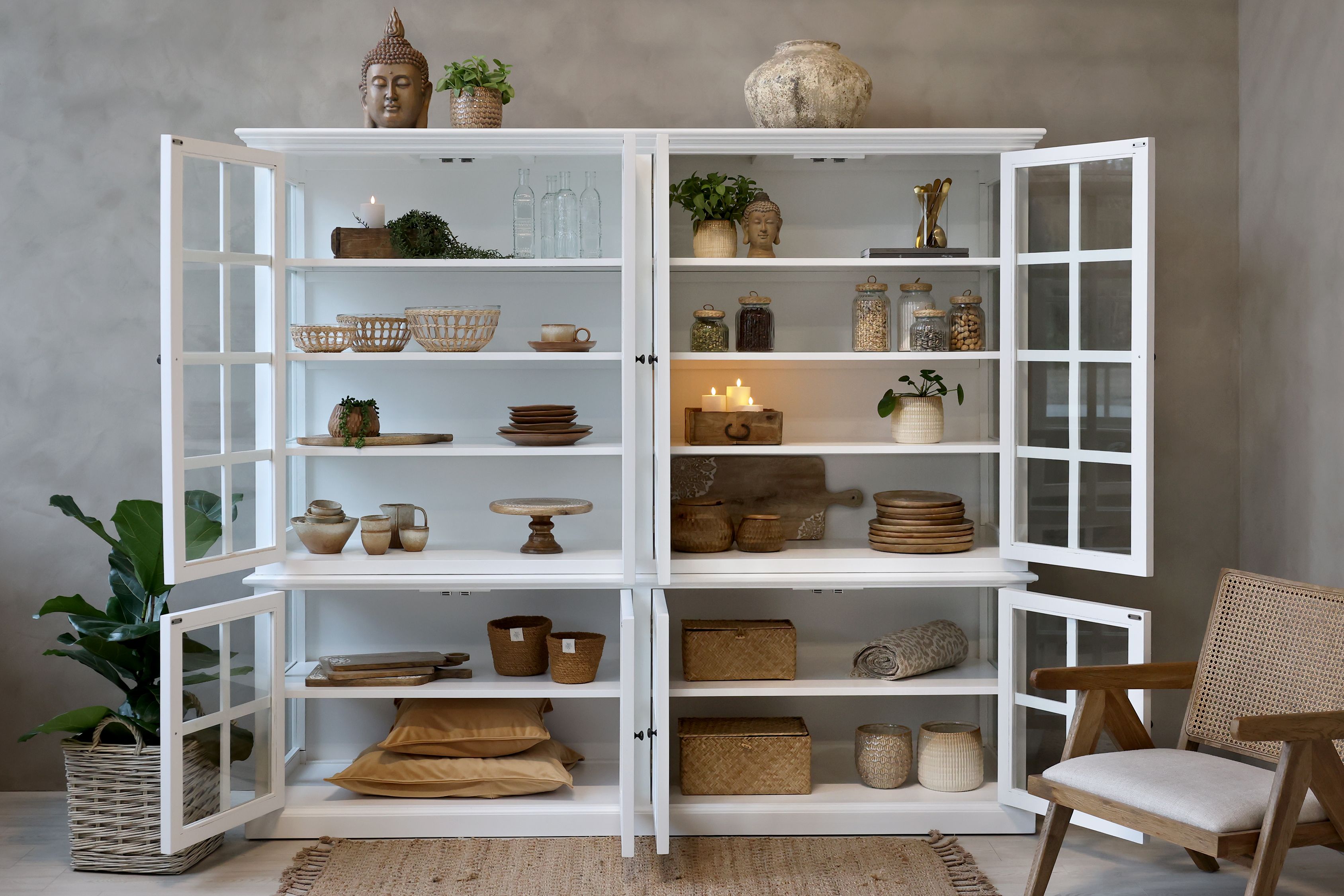 Marseille Vitrinenschrank mit 8 Türen, weiß, 195 cm hoch