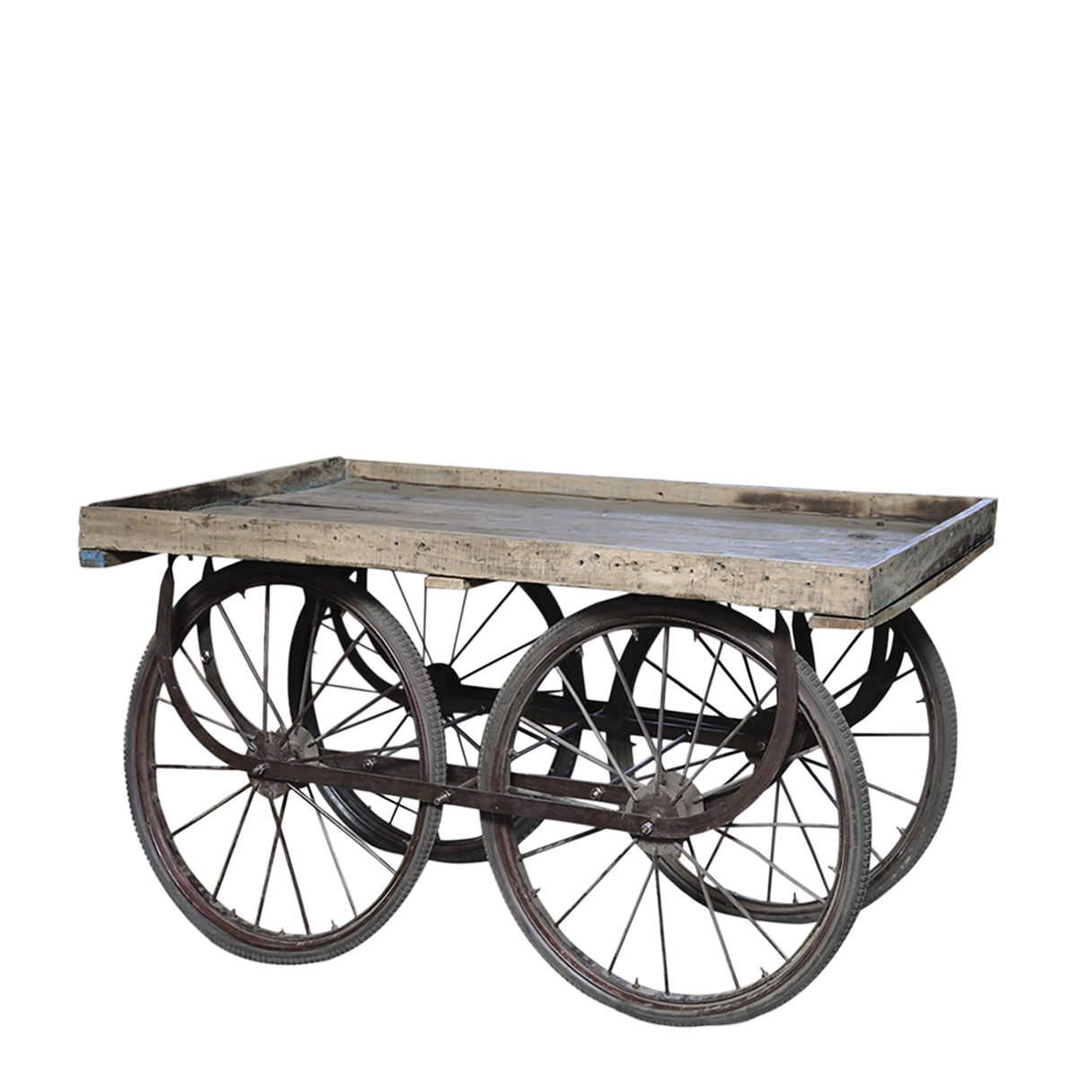 Alter Wagen aus Mangoholz und Eisen, 144 cm lang