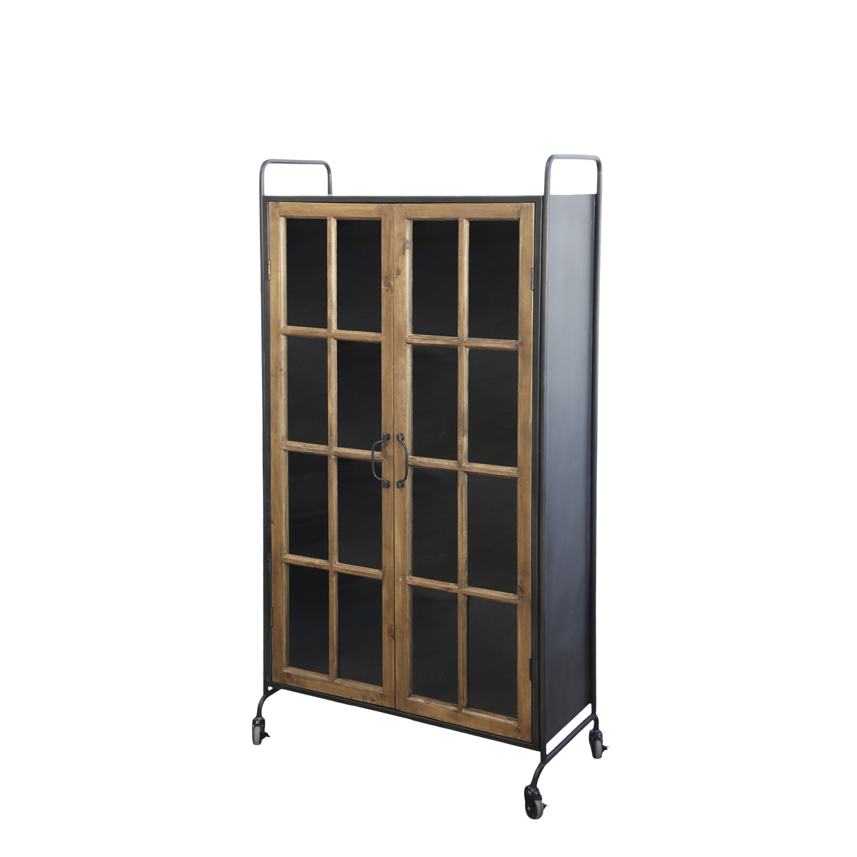 Vitrine auf Rollen mit Holztüren, antique schwarz