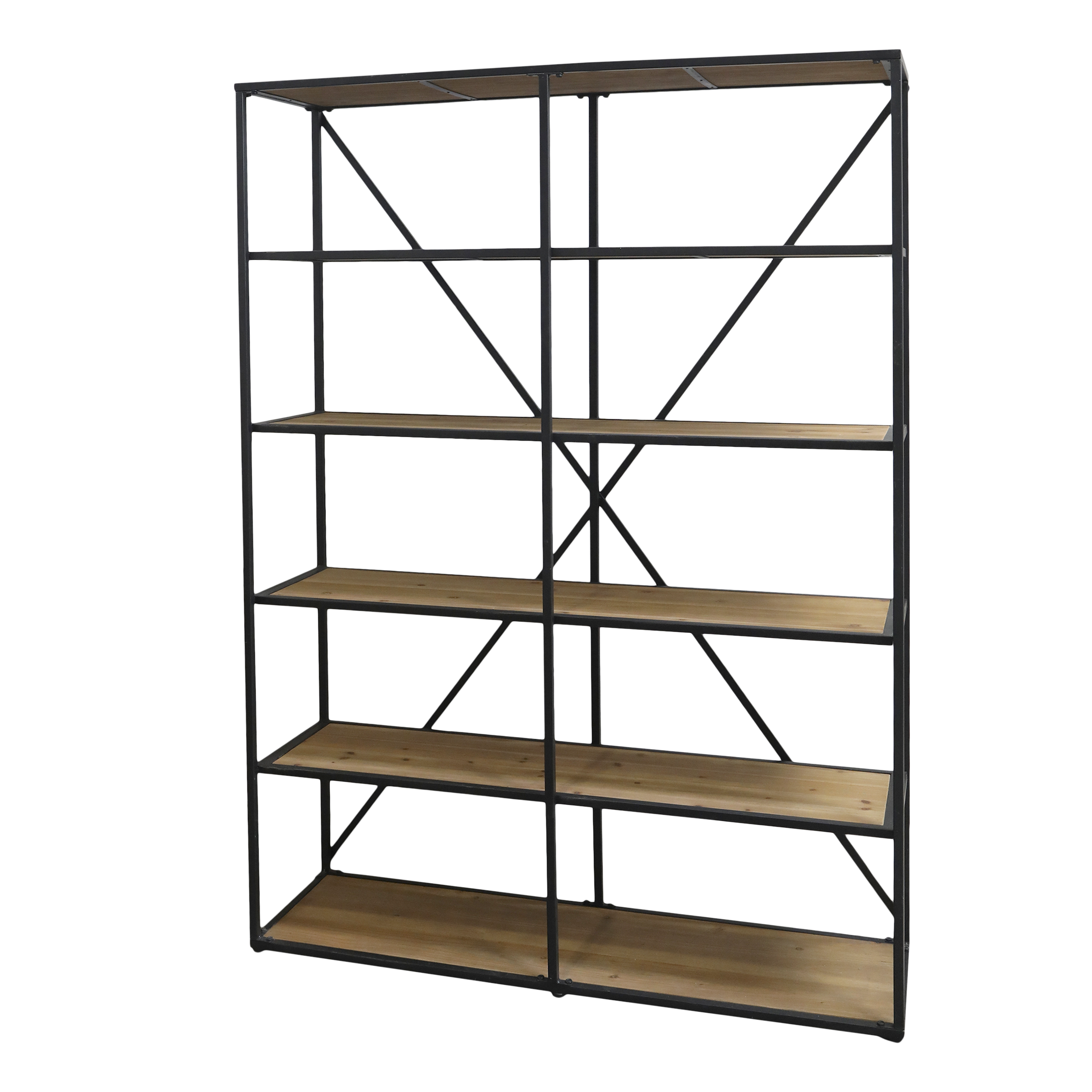 Regal mit 5 Holzfächern, Eisen, antique schwarz, 200 cm hoch