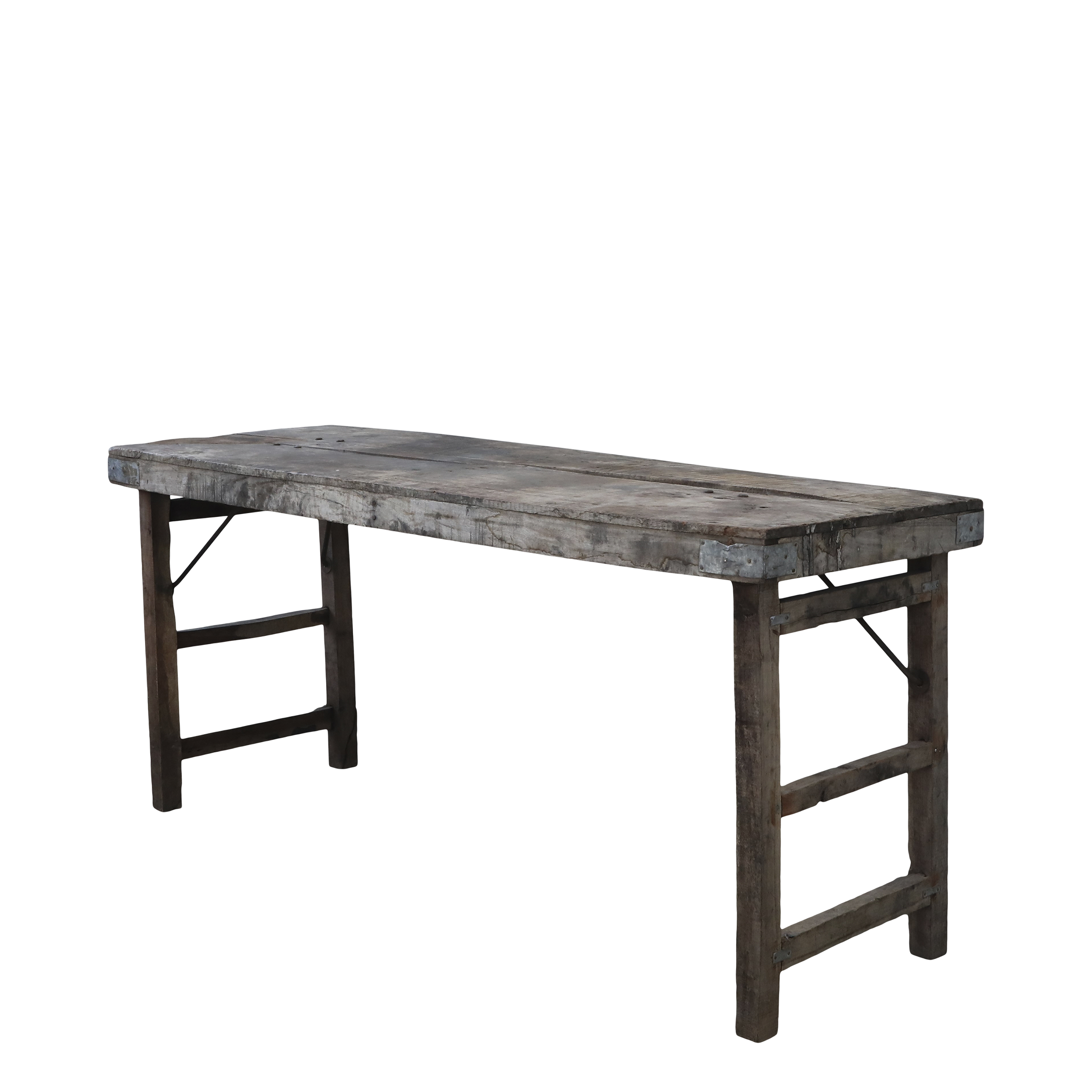 Grimaud alter Holztisch mit Eisenbeinen, 150 cm lang