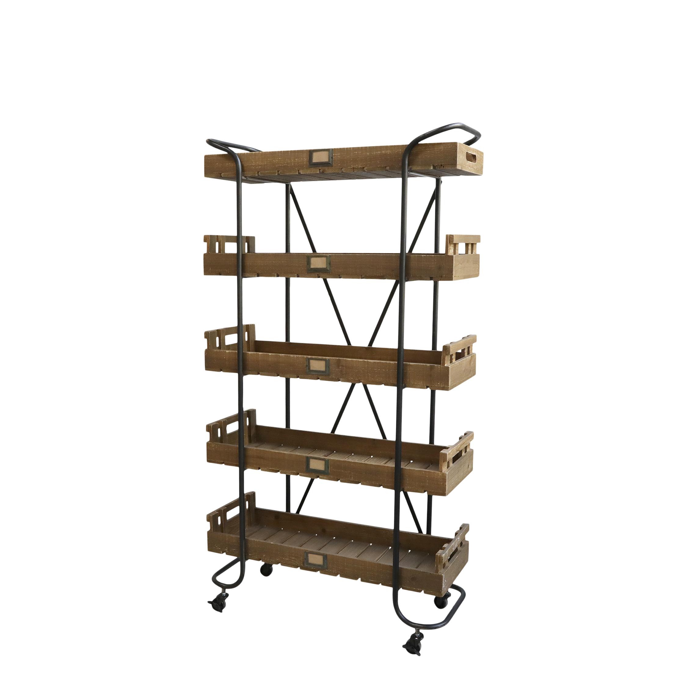Cart on wheels w. wooden trays H156.5/L83/W34 cm nature