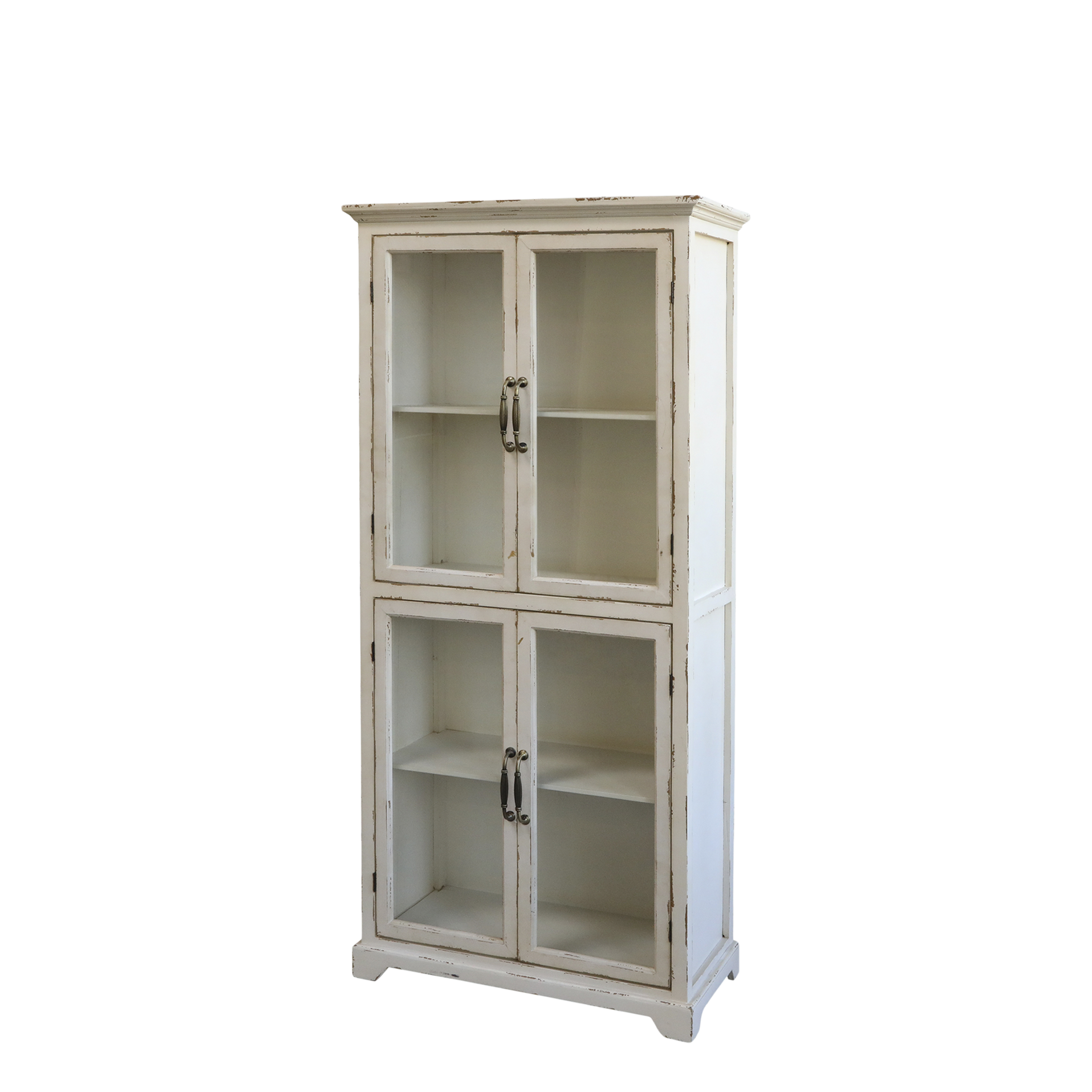 Vitrinenschrank mit 4 Glastüren in Antique Creme