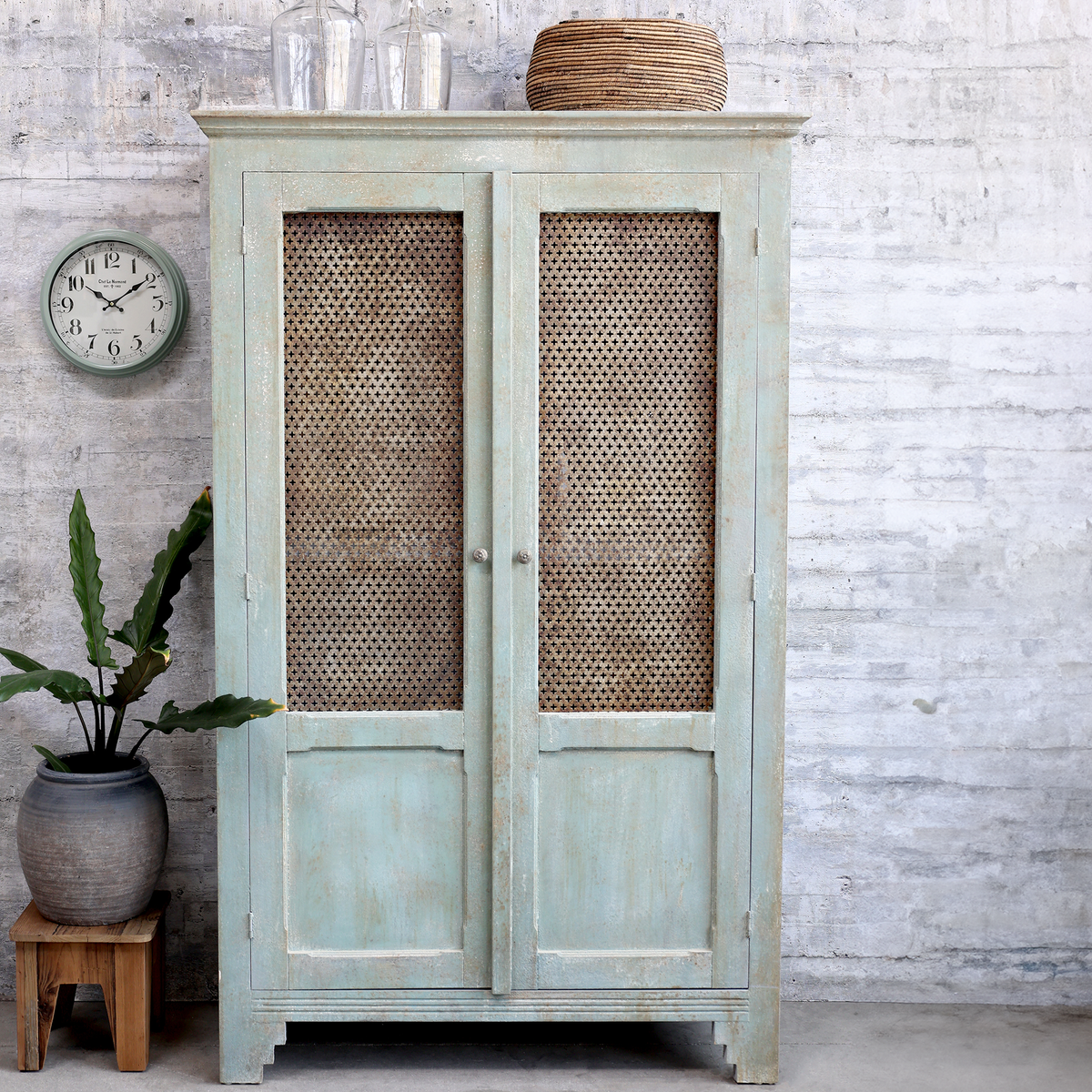 Wäscheschrank aus Kiefernholz, 184 cm hoch, antique opal