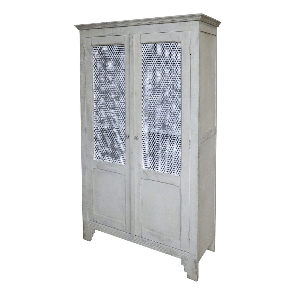 Wäscheschrank aus Kiefernholz, antique creme, 184 cm hoch