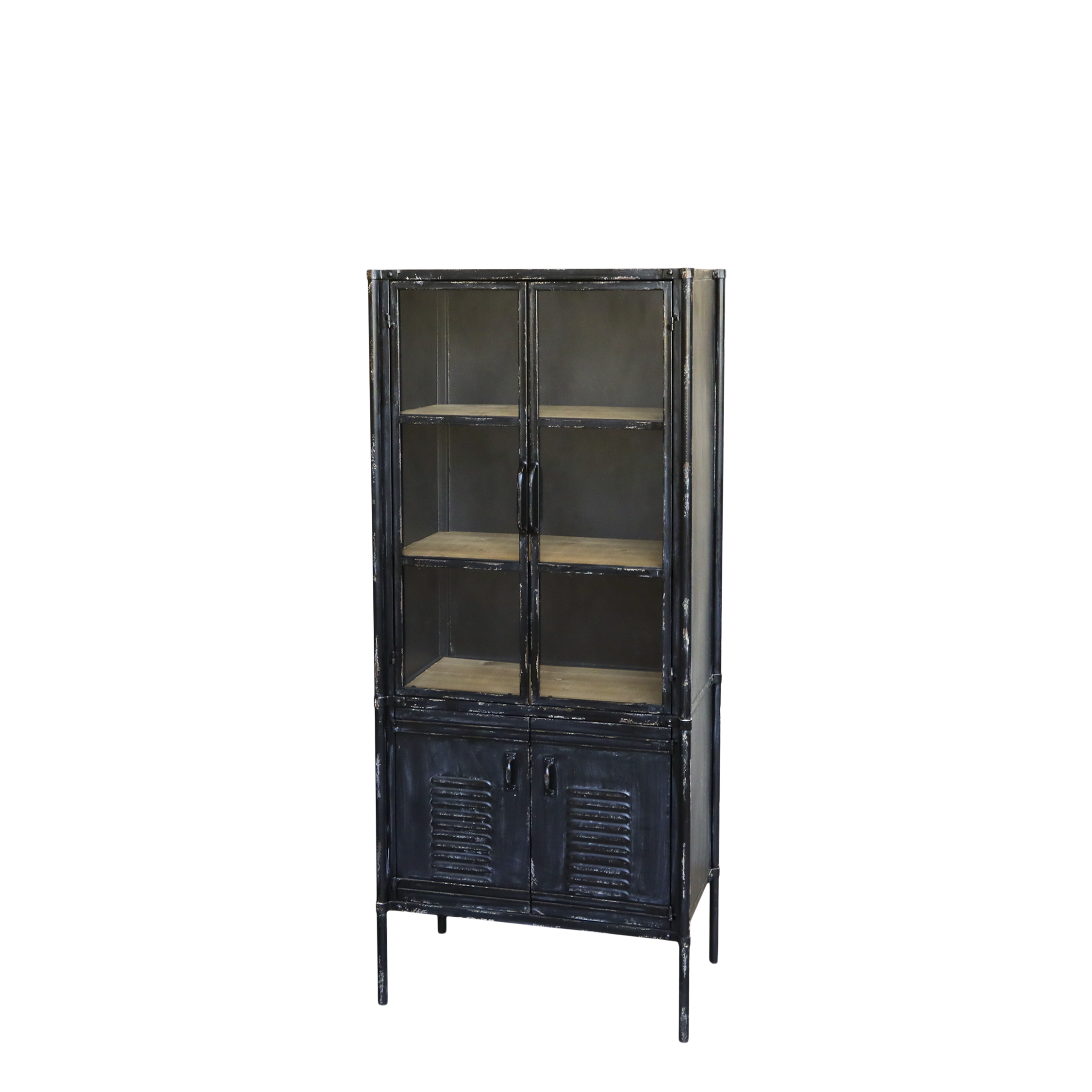 Vitrinenschrank mit Glastüren, antique schwarz, 140 cm hoch