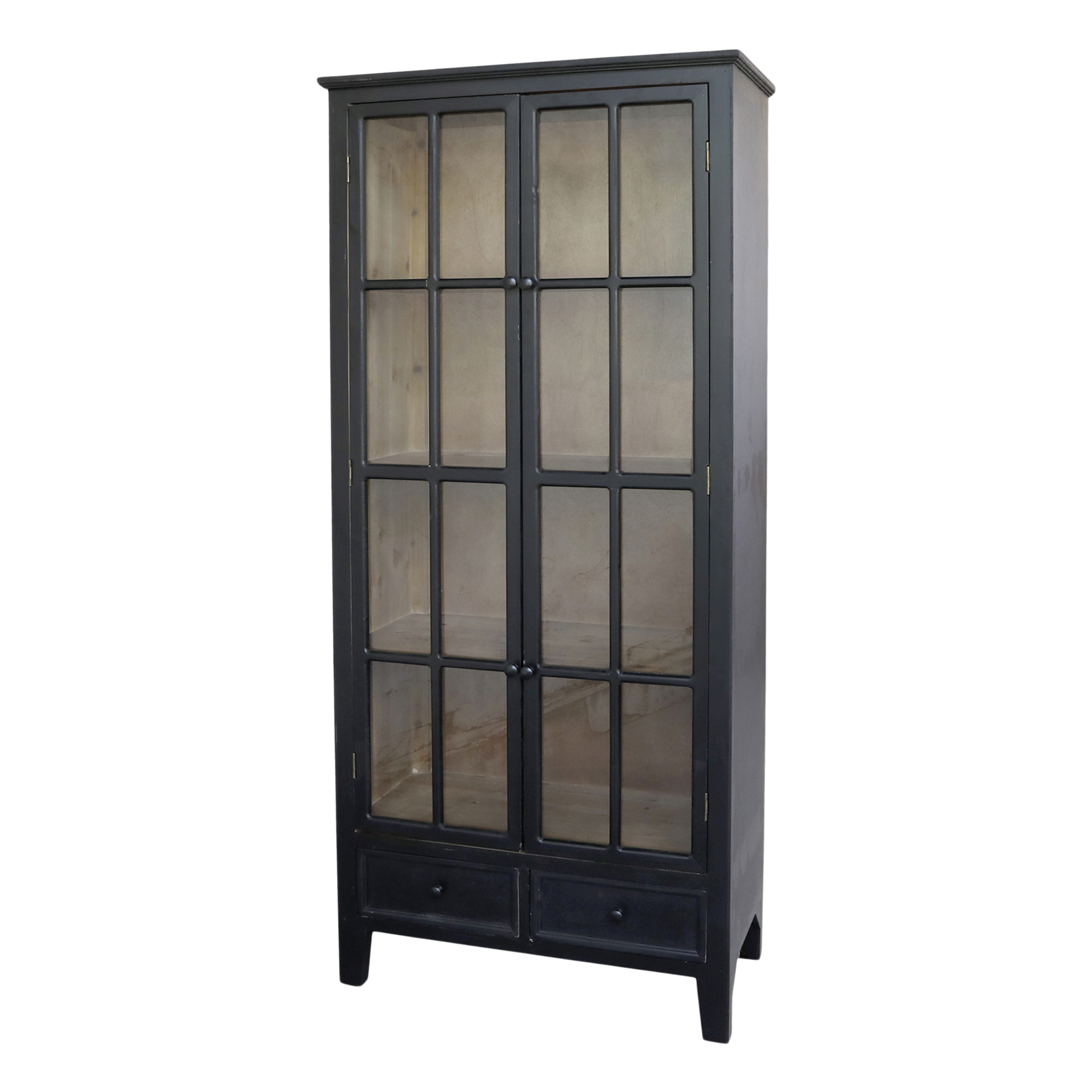 Display Cabinet w. 2 glass doors & 2 drawers H182/L80/W40 cm antique black